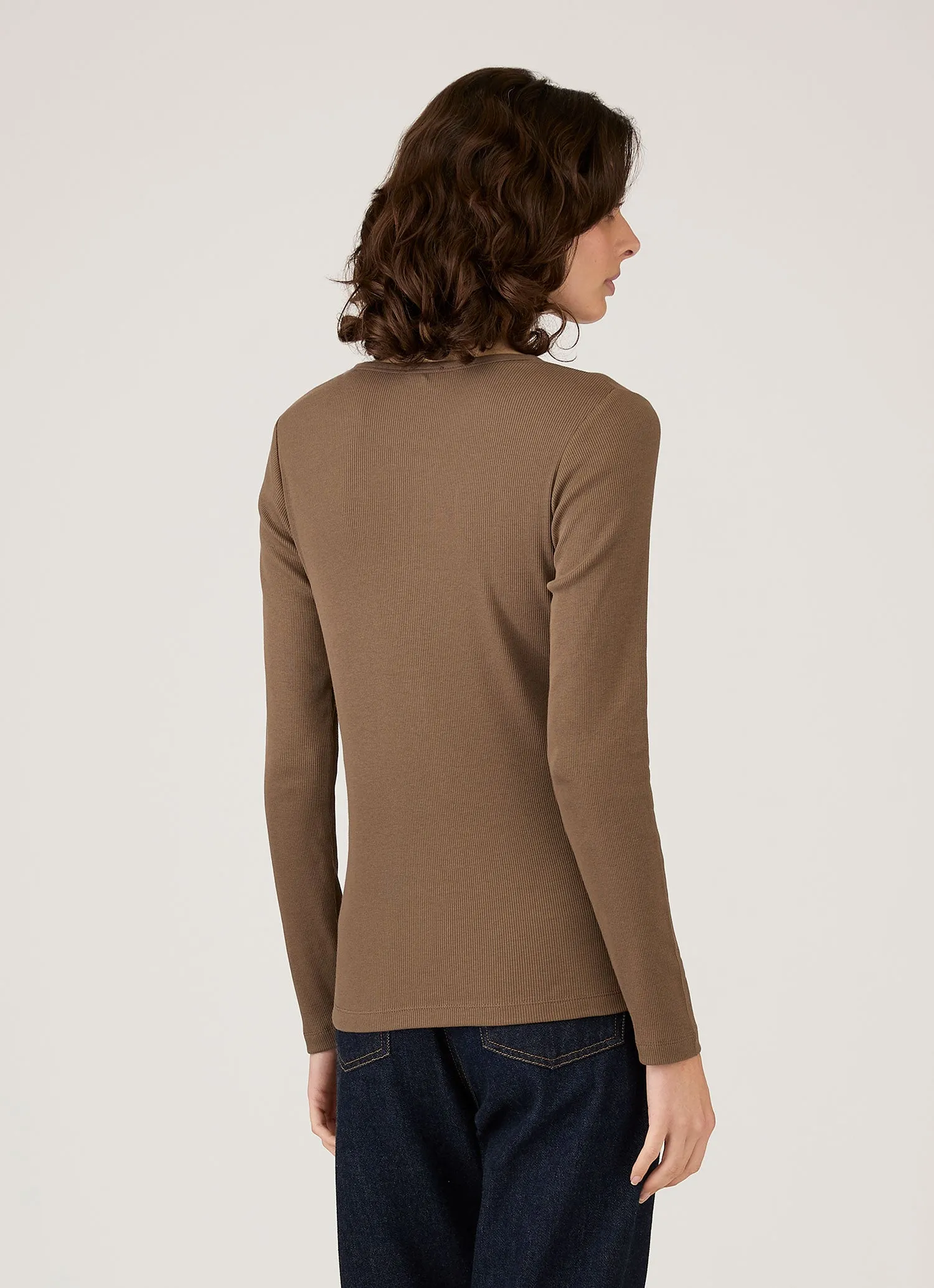 Women's Ribbed Henley in Dark Cedar sold by Sunspel product image thumbnail 3