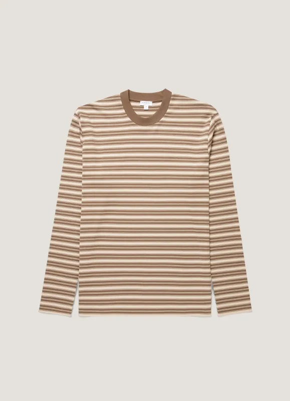 Men's Long Sleeve Heavyweight T-shirt in Hazelwood/Dark Cedar sold by Sunspel