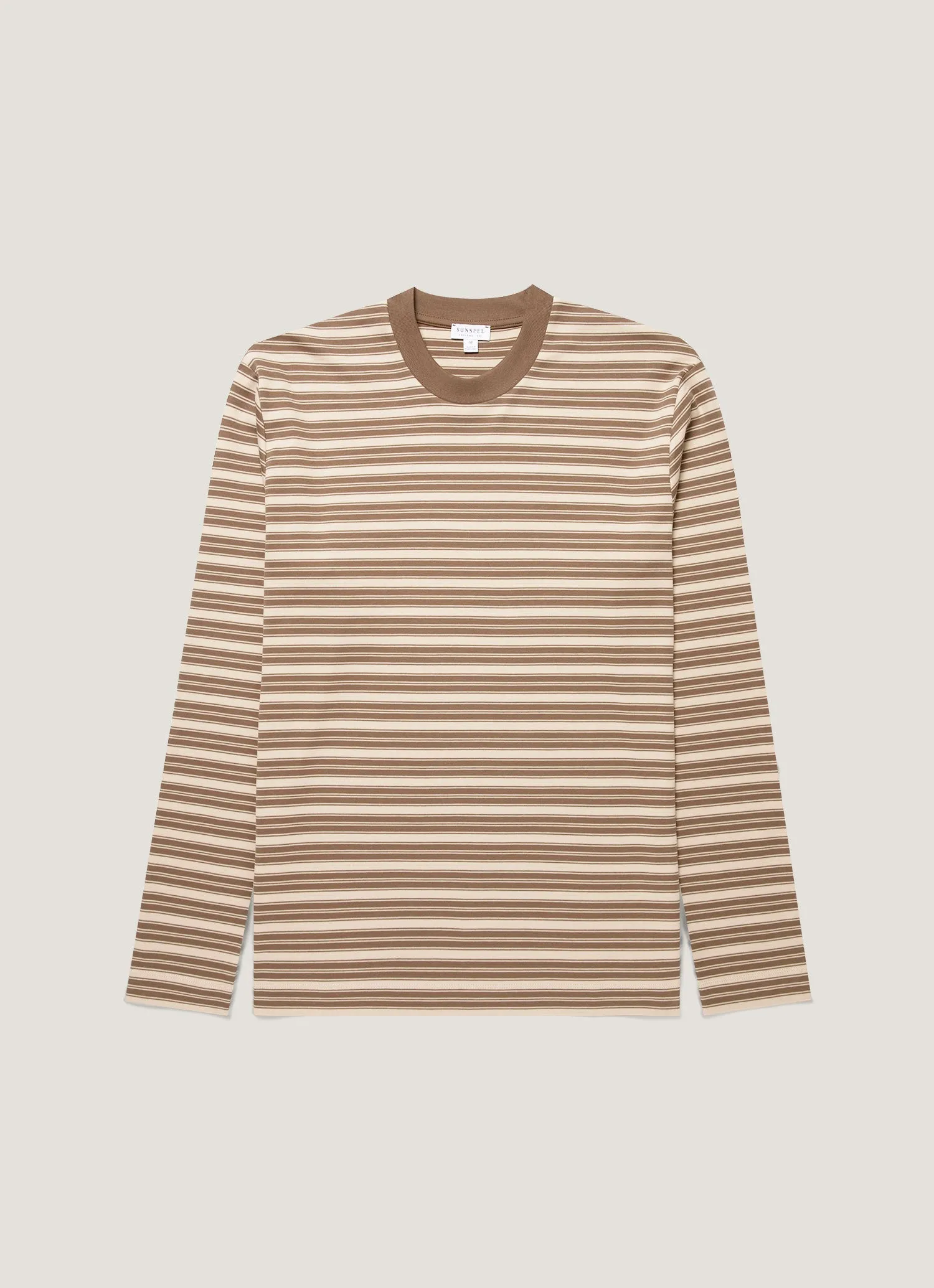 Men's Long Sleeve Heavyweight T-shirt in Hazelwood/Dark Cedar sold by Sunspel