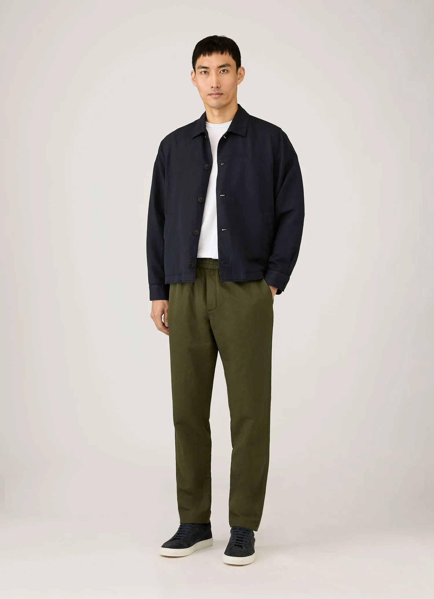Men's Cotton Linen Drawstring Trouser in Deep Olive sold by Sunspel product image thumbnail 3