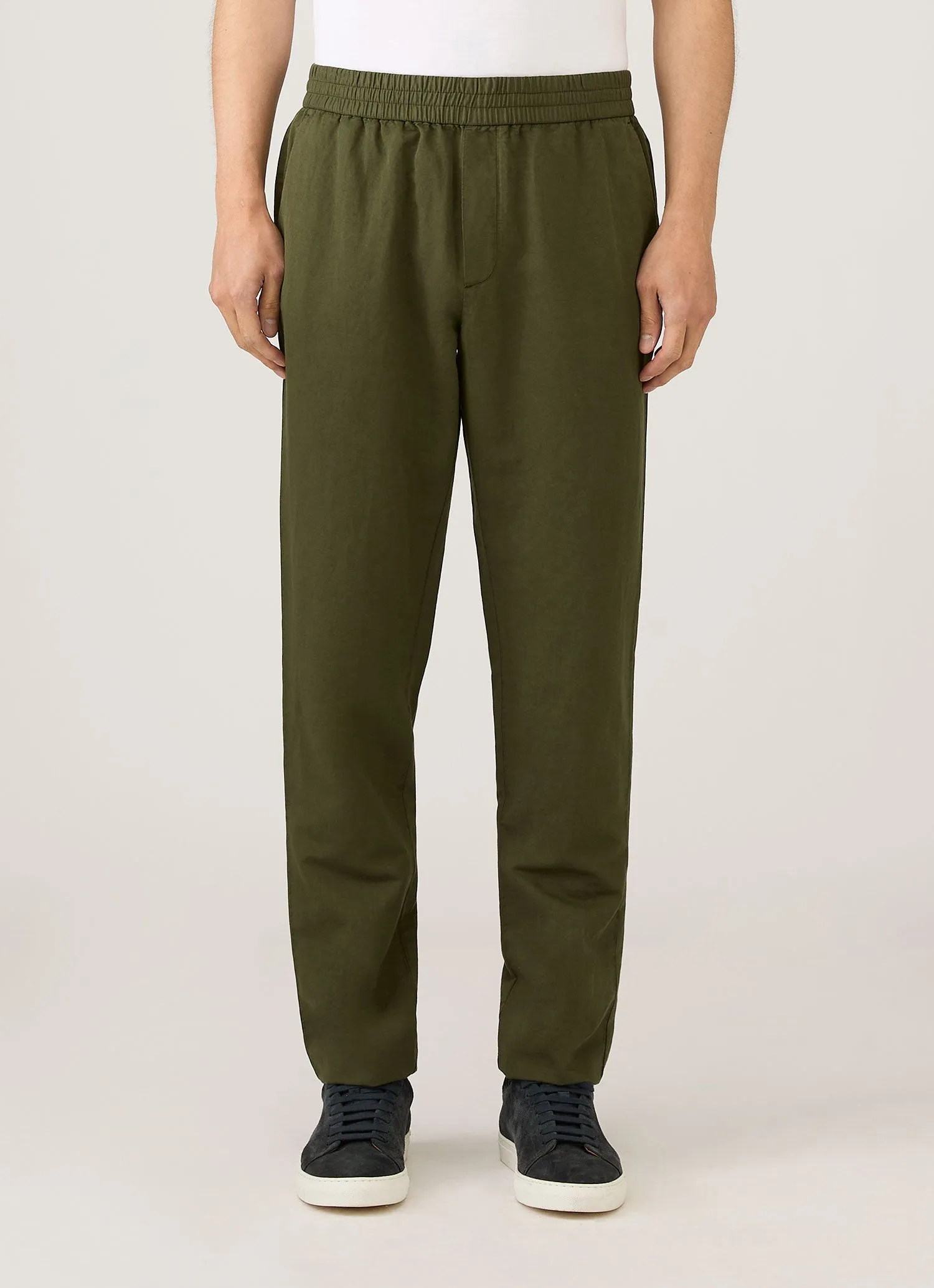 Men's Cotton Linen Drawstring Trouser in Deep Olive sold by Sunspel product image thumbnail 2
