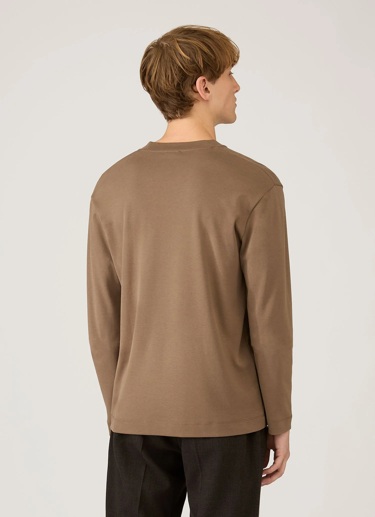 Men's Long Sleeve Heavyweight T-shirt in Dark Cedar sold by Sunspel product image thumbnail 5