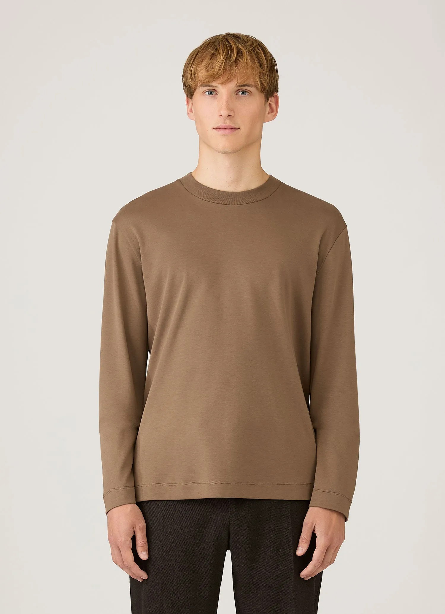 Men's Long Sleeve Heavyweight T-shirt in Dark Cedar sold by Sunspel product image thumbnail 2