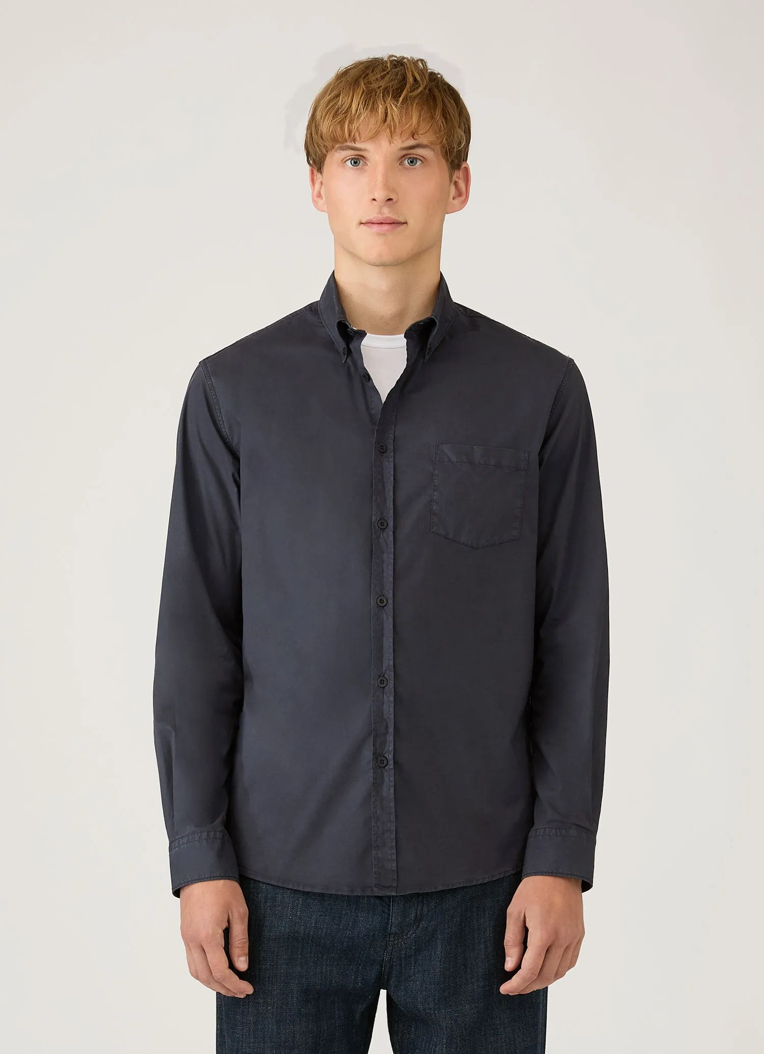 Men's Button Down Poplin Shirt in Navy sold by Sunspel product image thumbnail 2