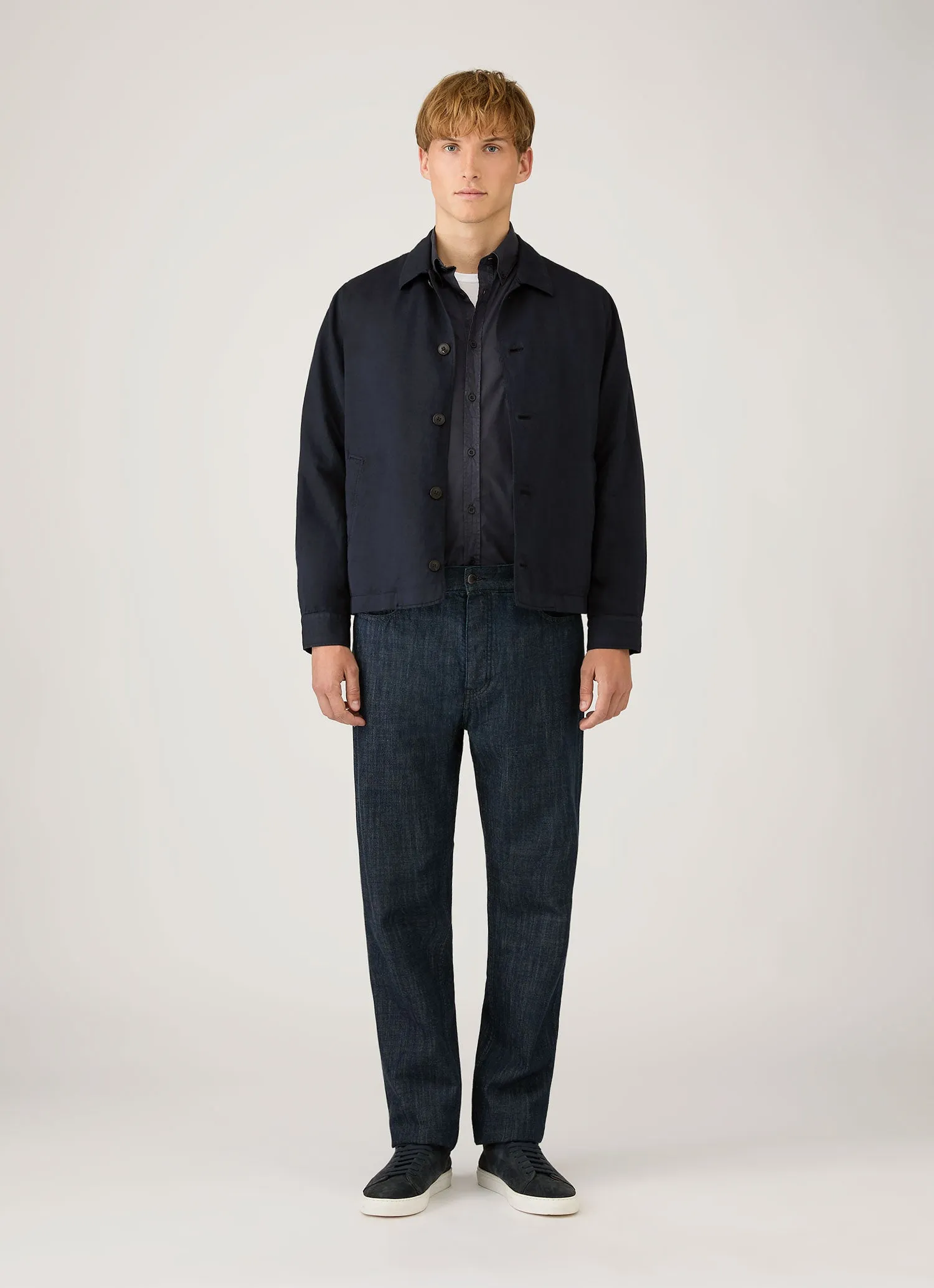 Men's Button Down Poplin Shirt in Navy sold by Sunspel product image thumbnail 3