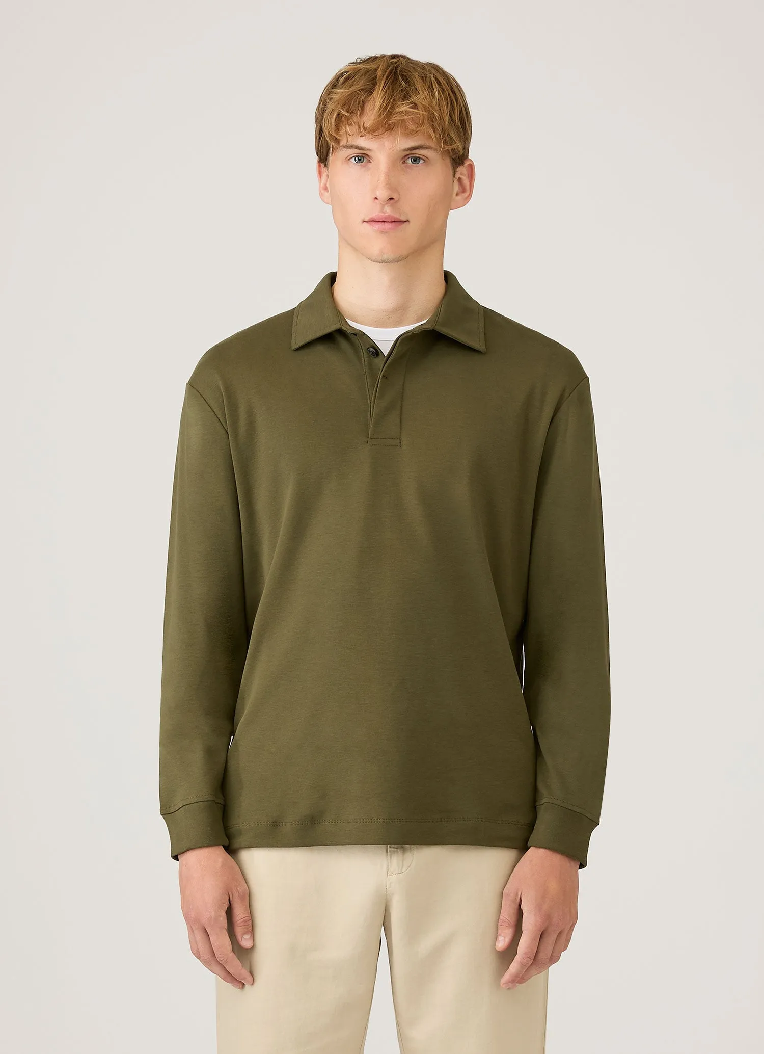 Men's Heavyweight Rugby Polo Shirt in Deep Olive sold by Sunspel product image thumbnail 2