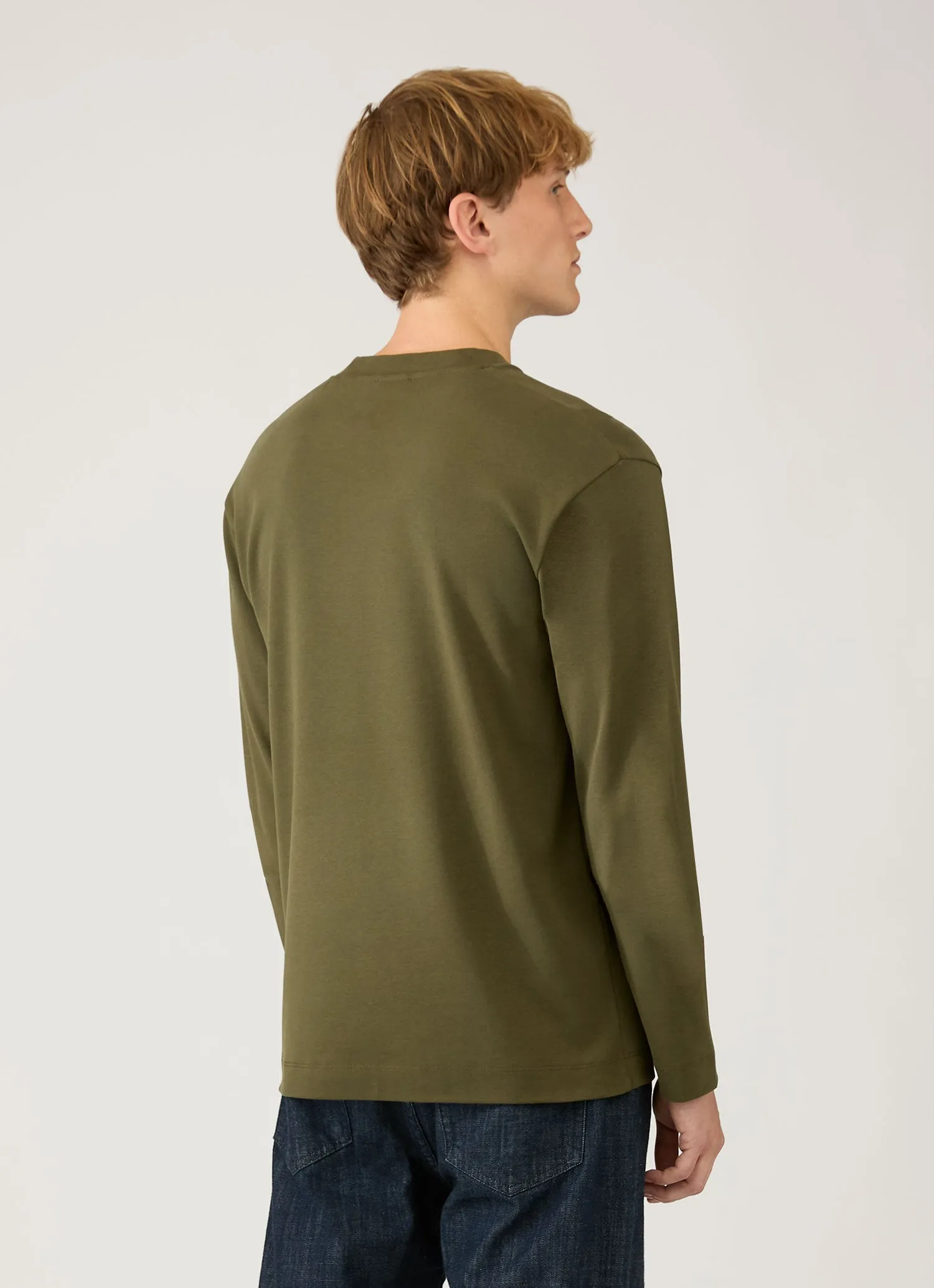 Men's Long Sleeve Heavyweight T-shirt in Deep Olive sold by Sunspel product image thumbnail 5