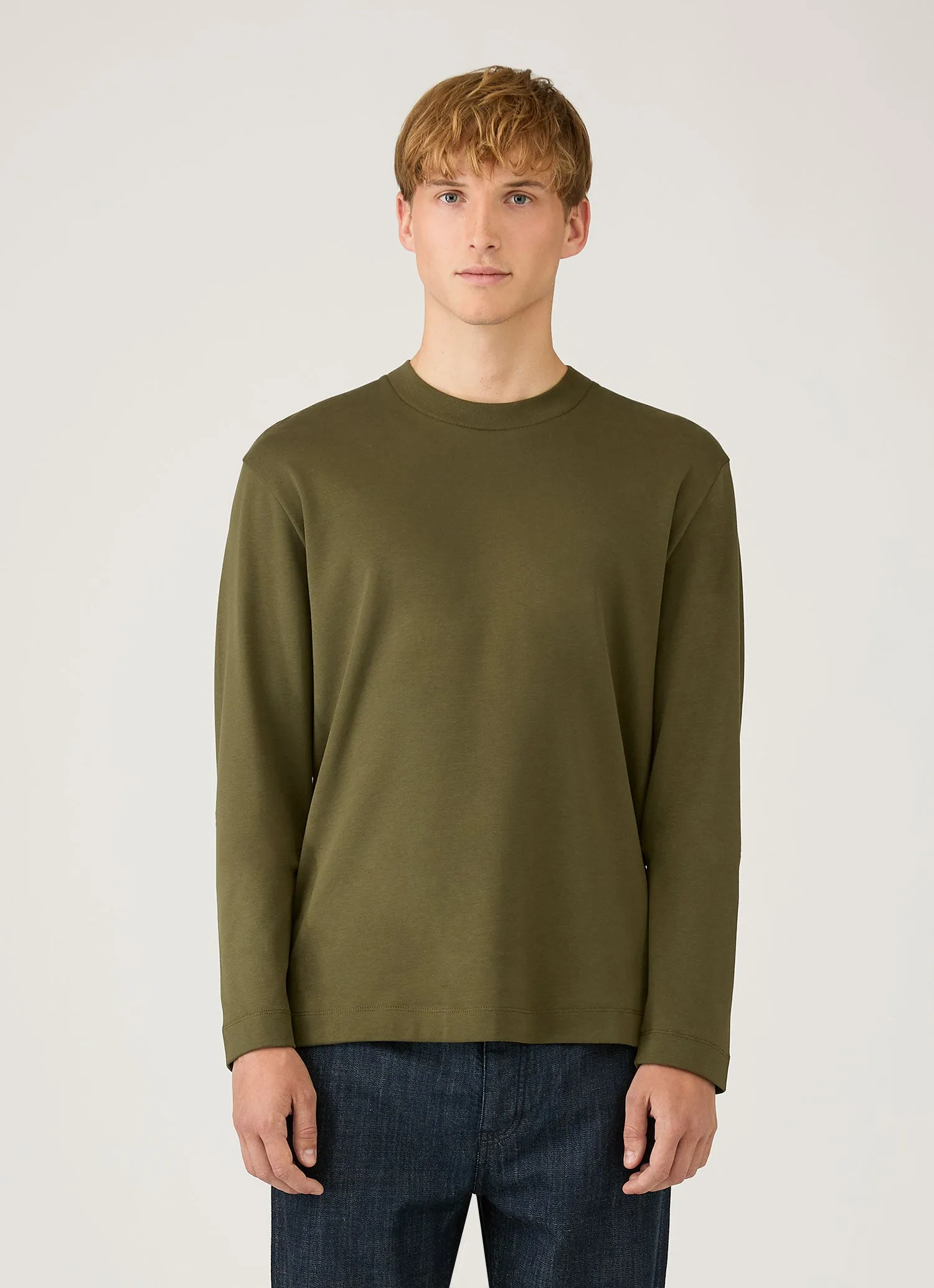 Men's Long Sleeve Heavyweight T-shirt in Deep Olive sold by Sunspel product image thumbnail 2