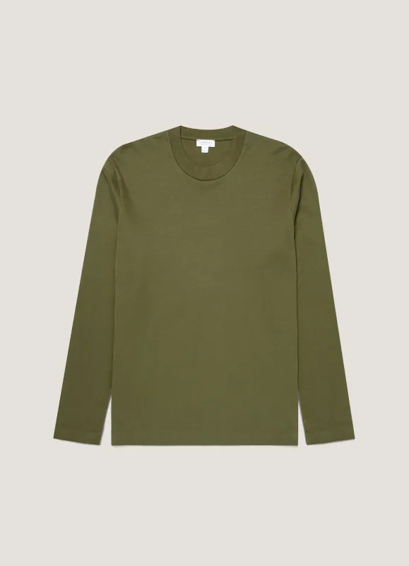 Men's Long Sleeve Heavyweight T-shirt in Deep Olive sold by Sunspel