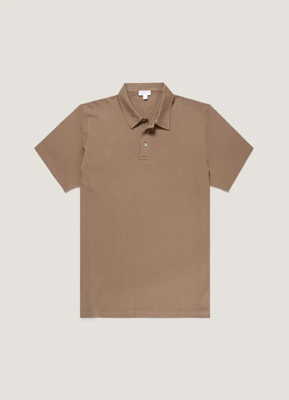 Men's Regular Fit Riviera Polo Shirt in Dark Cedar sold by Sunspel
