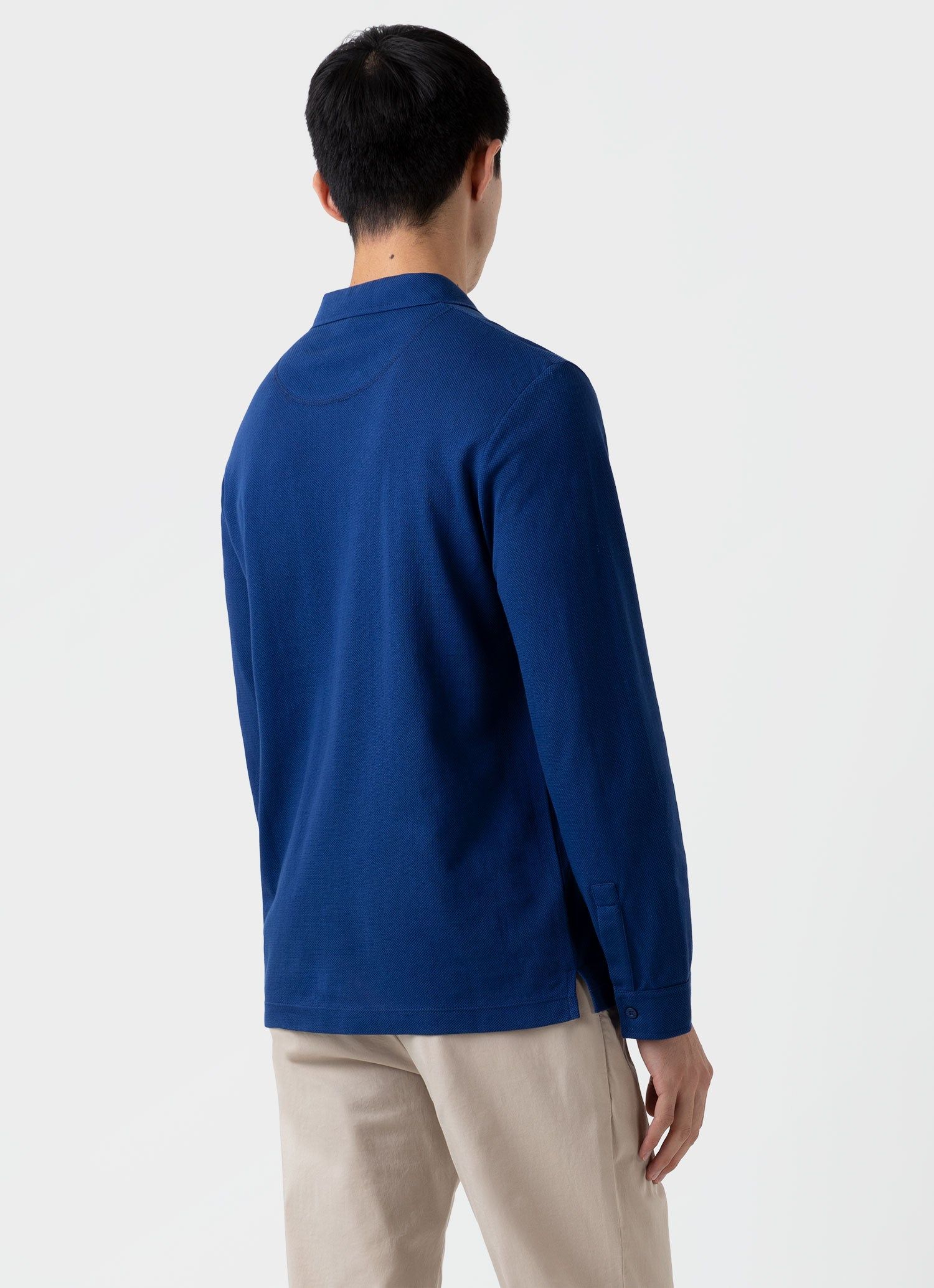 Men's Riviera Long Sleeve Polo Shirt in Space Blue sold by Sunspel product image thumbnail 4