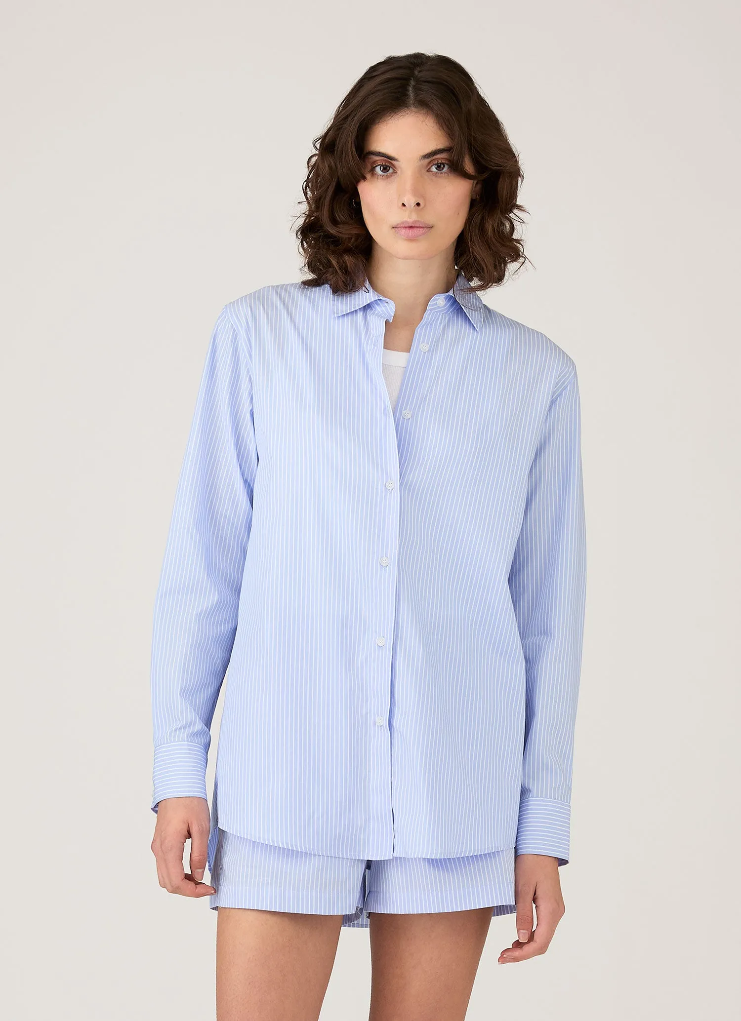 Women's Relaxed Poplin Shirt in Pale Blue/White sold by Sunspel