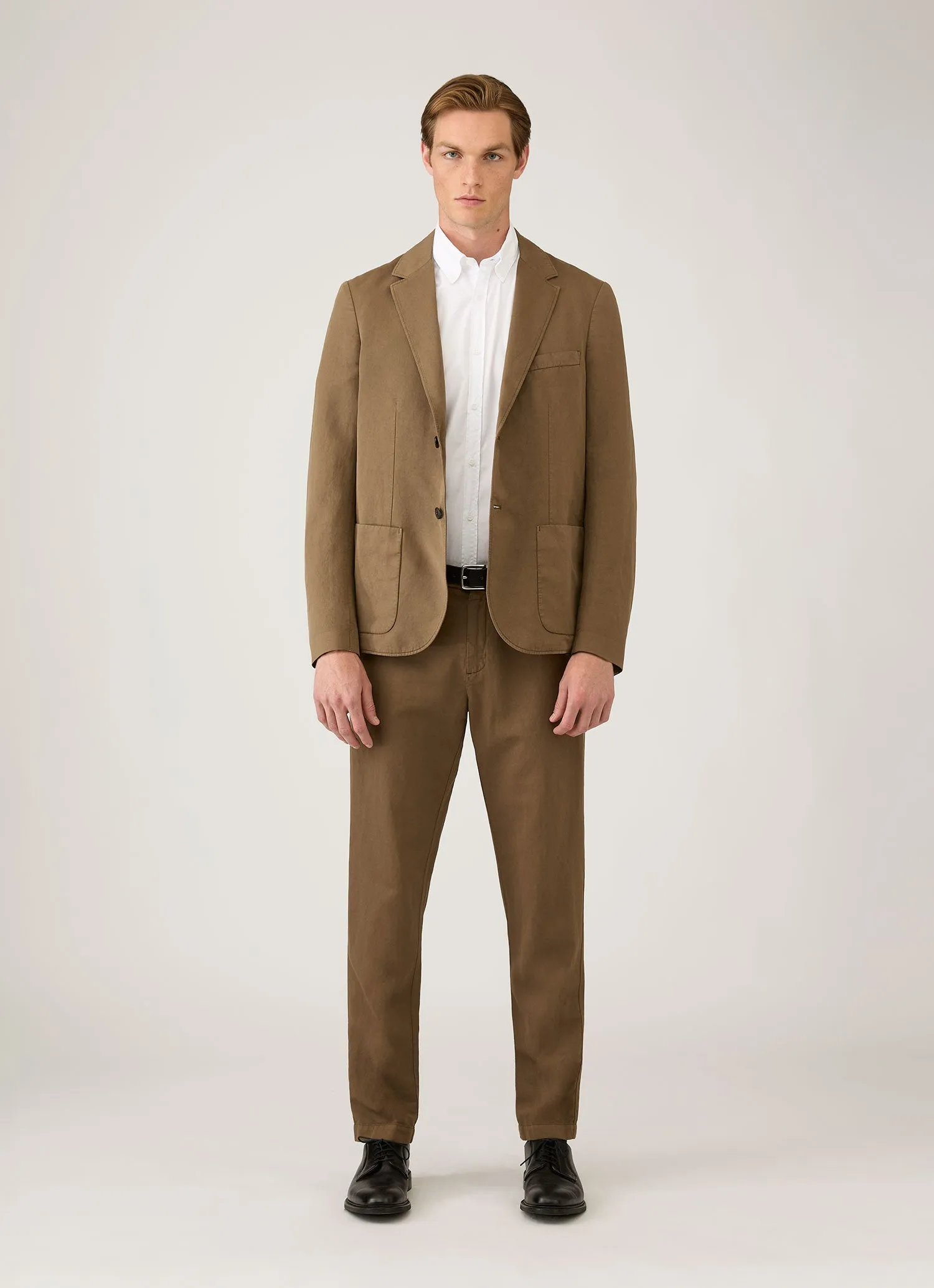 Men's Cotton Linen Two-Piece Suit in Dark Cedar sold by Sunspel product image thumbnail 2