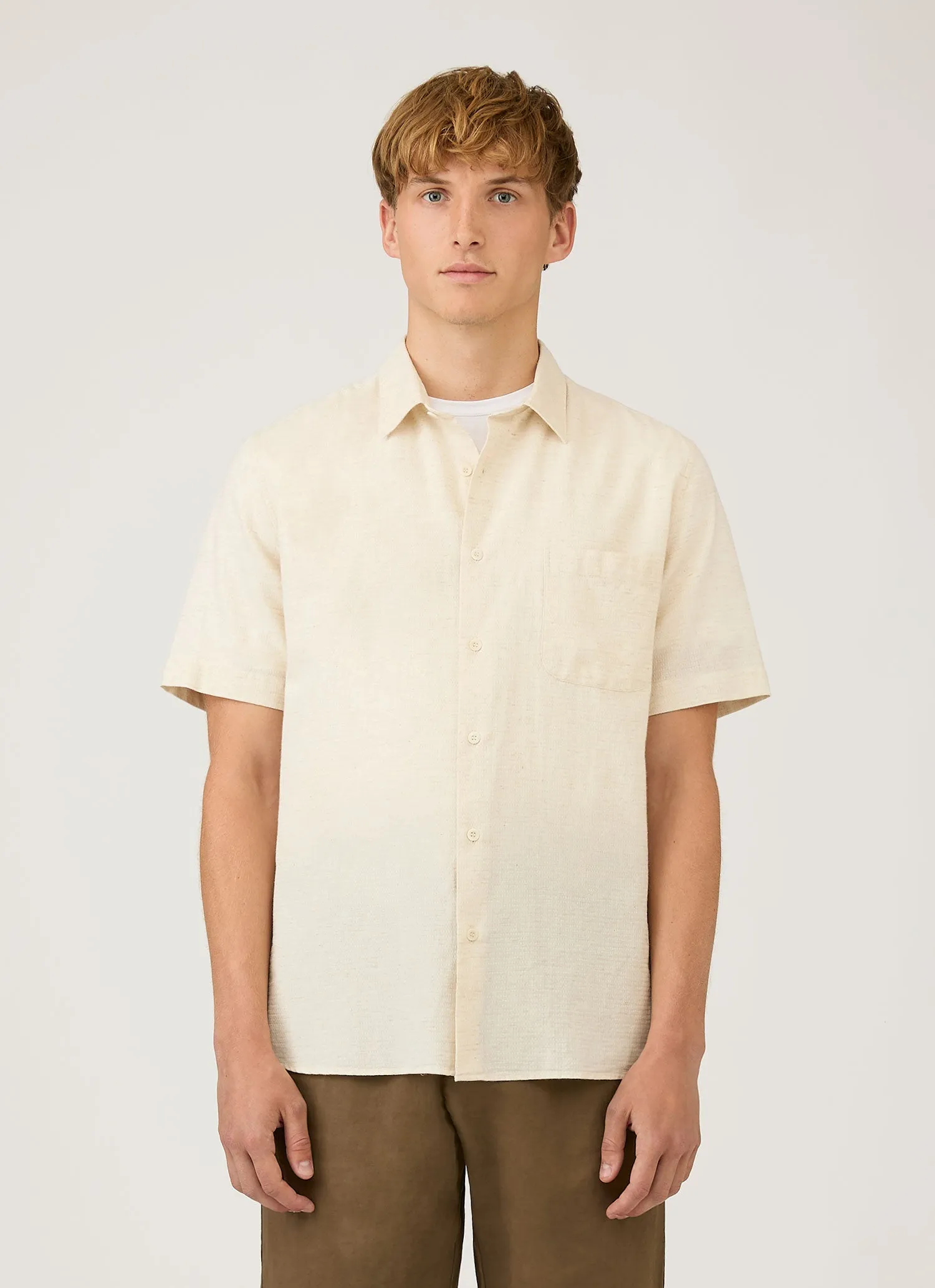Men's Short Sleeve Cotton Linen Shirt in Ecru sold by Sunspel product image thumbnail 2