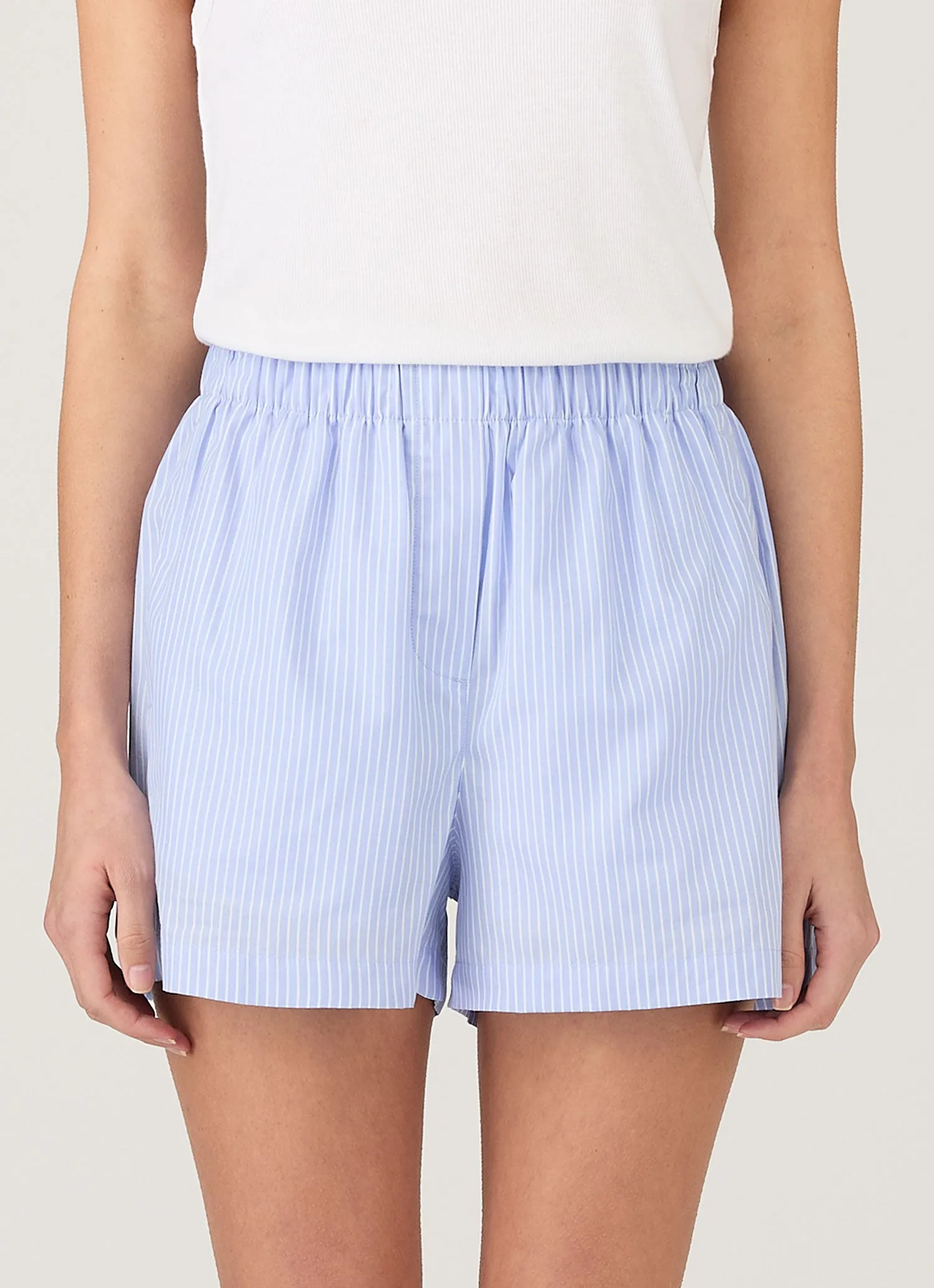 Women's Relaxed Poplin Boxer Short in Pale Blue/White sold by Sunspel