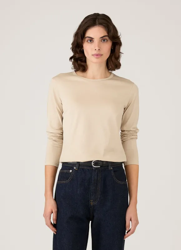 Women's Long Sleeve Classic T-shirt in Hazelwood sold by Sunspel