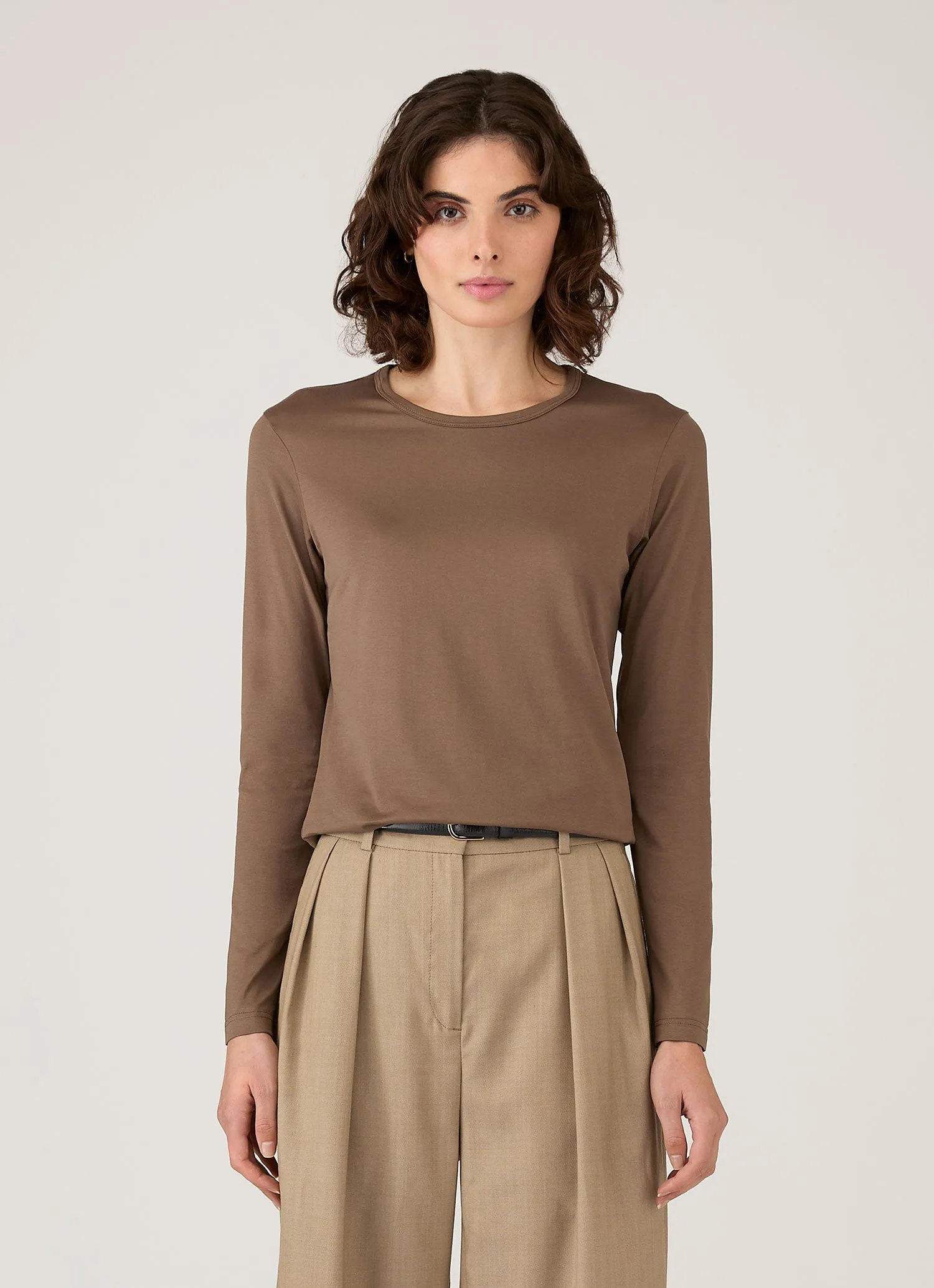 Women's Long Sleeve Classic T-shirt in Dark Cedar sold by Sunspel