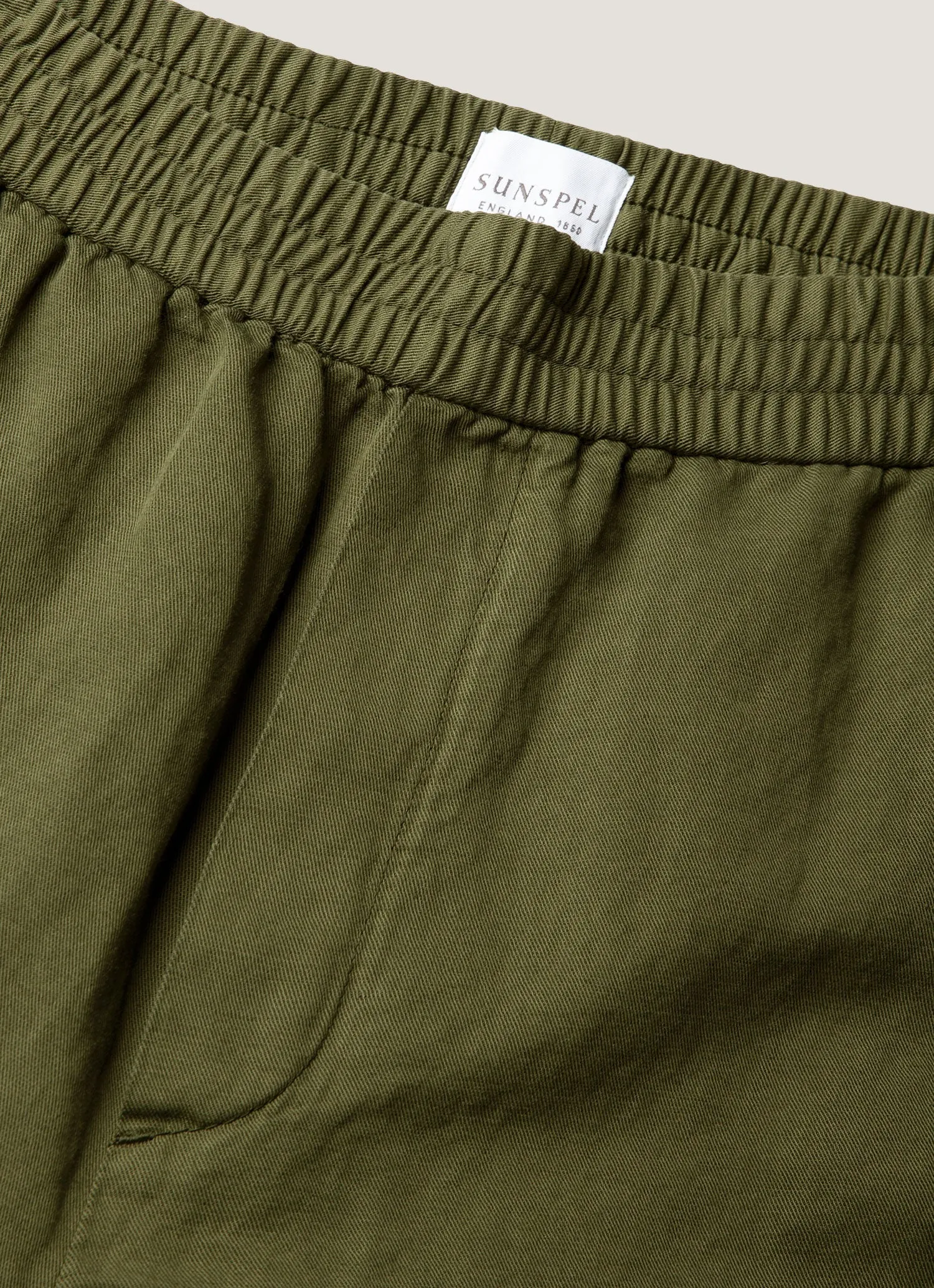Men's Cotton Linen Drawstring Shorts in Deep Olive sold by Sunspel product image thumbnail 4