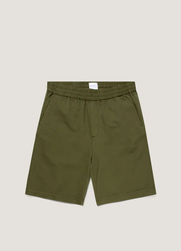 Men's Cotton Linen Drawstring Shorts in Deep Olive sold by Sunspel