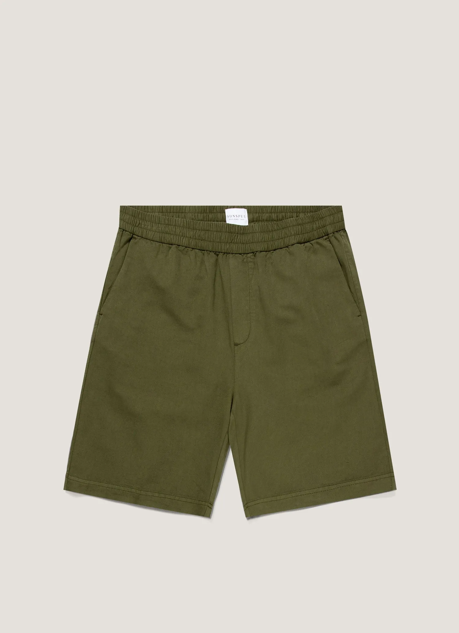 Men's Cotton Linen Drawstring Shorts in Deep Olive sold by Sunspel