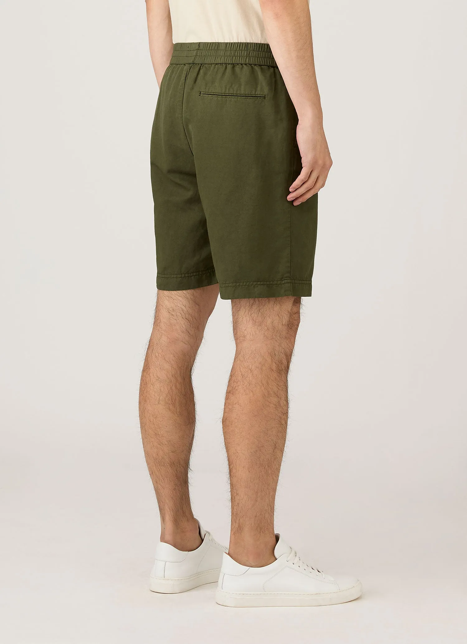 Men's Cotton Linen Drawstring Shorts in Deep Olive sold by Sunspel product image thumbnail 5