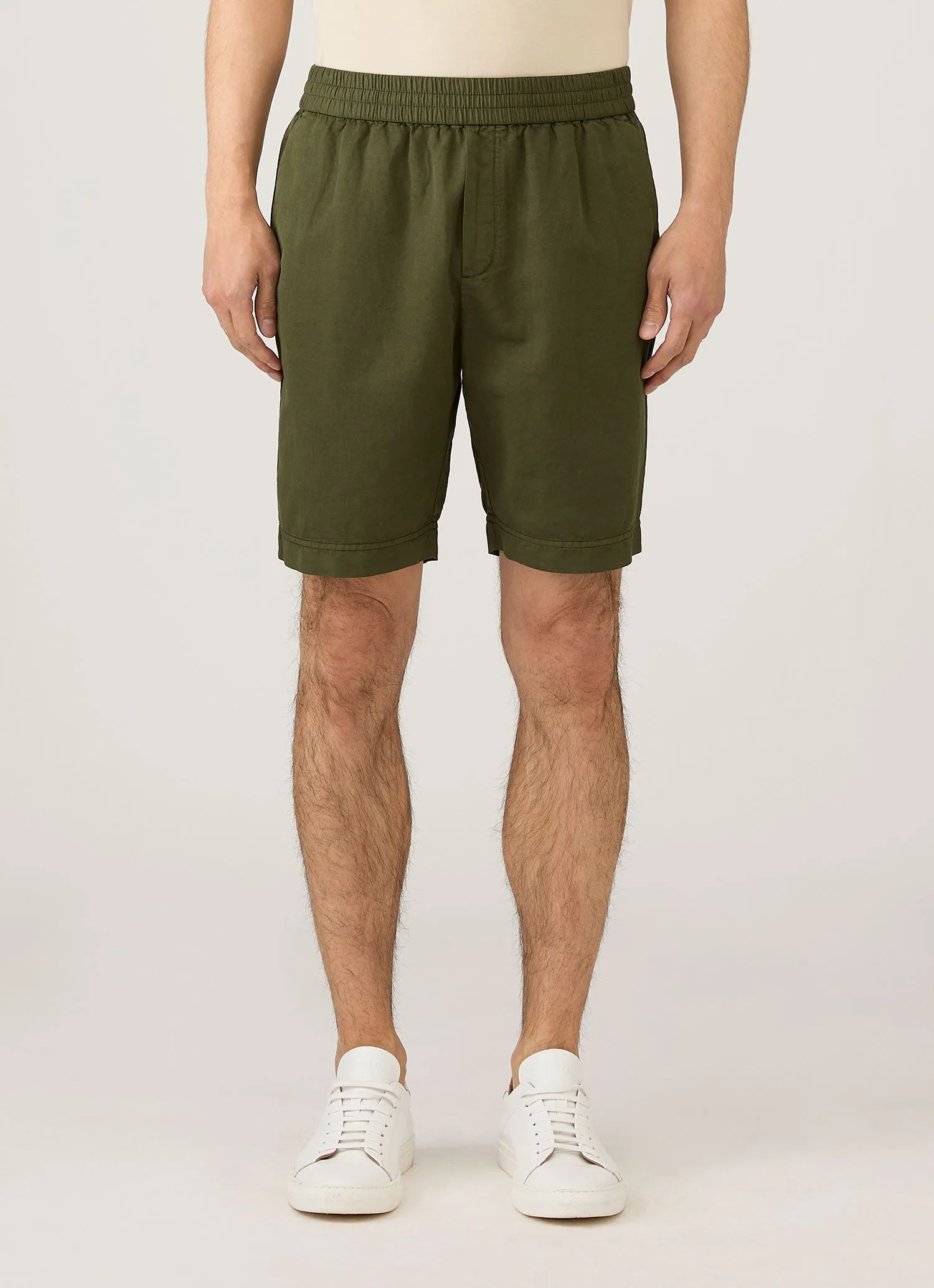 Men's Cotton Linen Drawstring Shorts in Deep Olive sold by Sunspel product image thumbnail 2
