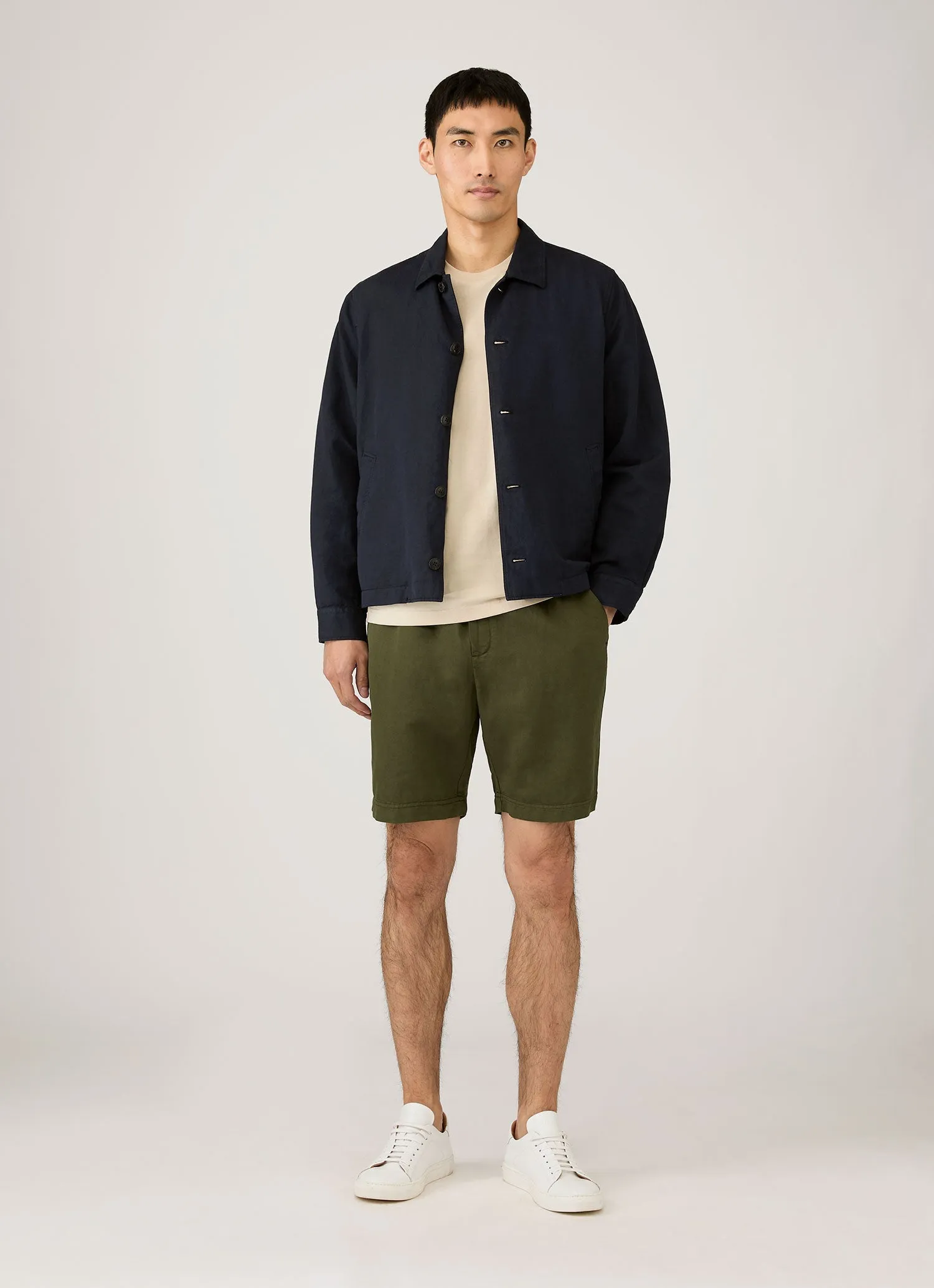 Men's Cotton Linen Drawstring Shorts in Deep Olive sold by Sunspel product image thumbnail 3