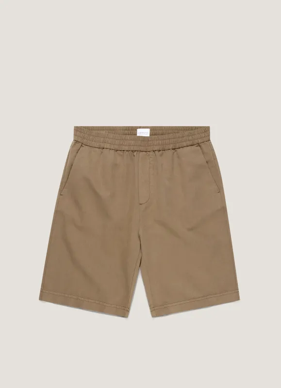 Men's Cotton Linen Drawstring Shorts in Dark Cedar sold by Sunspel