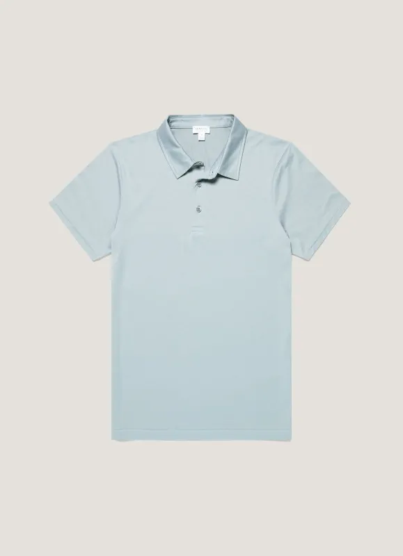 Men's Classic Jersey Polo Shirt in Stone Blue sold by Sunspel
