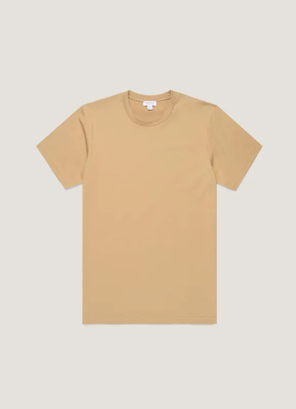 Men's Riviera Midweight T-shirt in Tan made by Sunspel