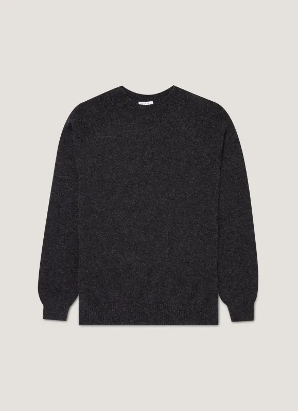 Men's Lambswool Crew Neck Jumper in Charcoal Melange sold by Sunspel