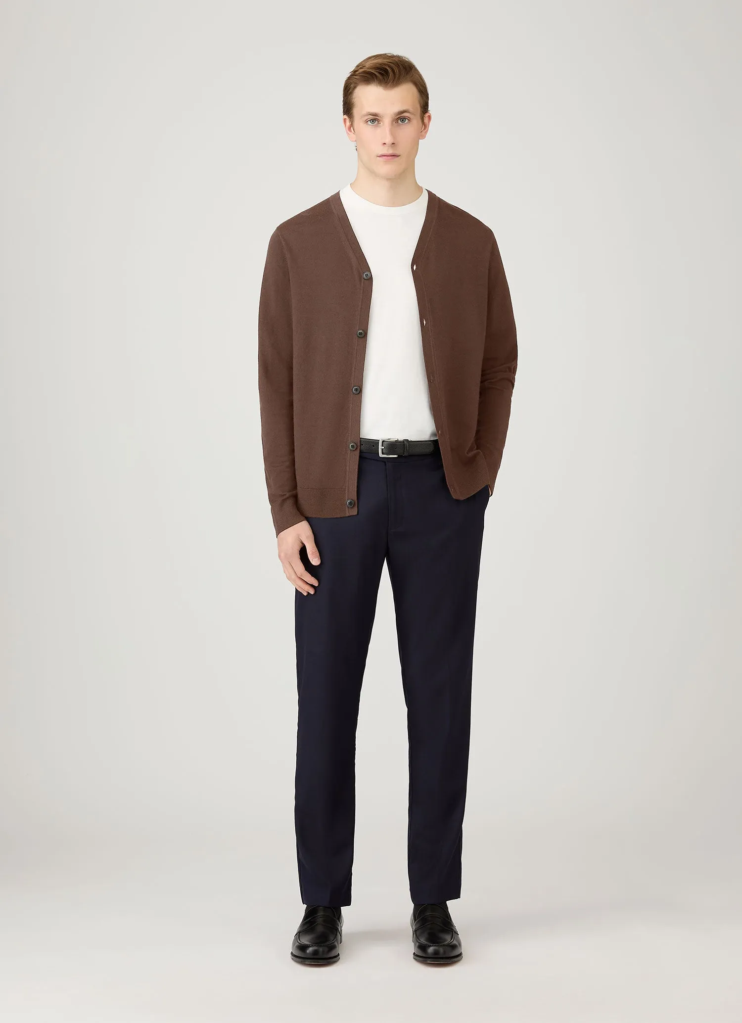 Men's Extra-Fine Merino Cardigan in Bark sold by Sunspel product image thumbnail 3