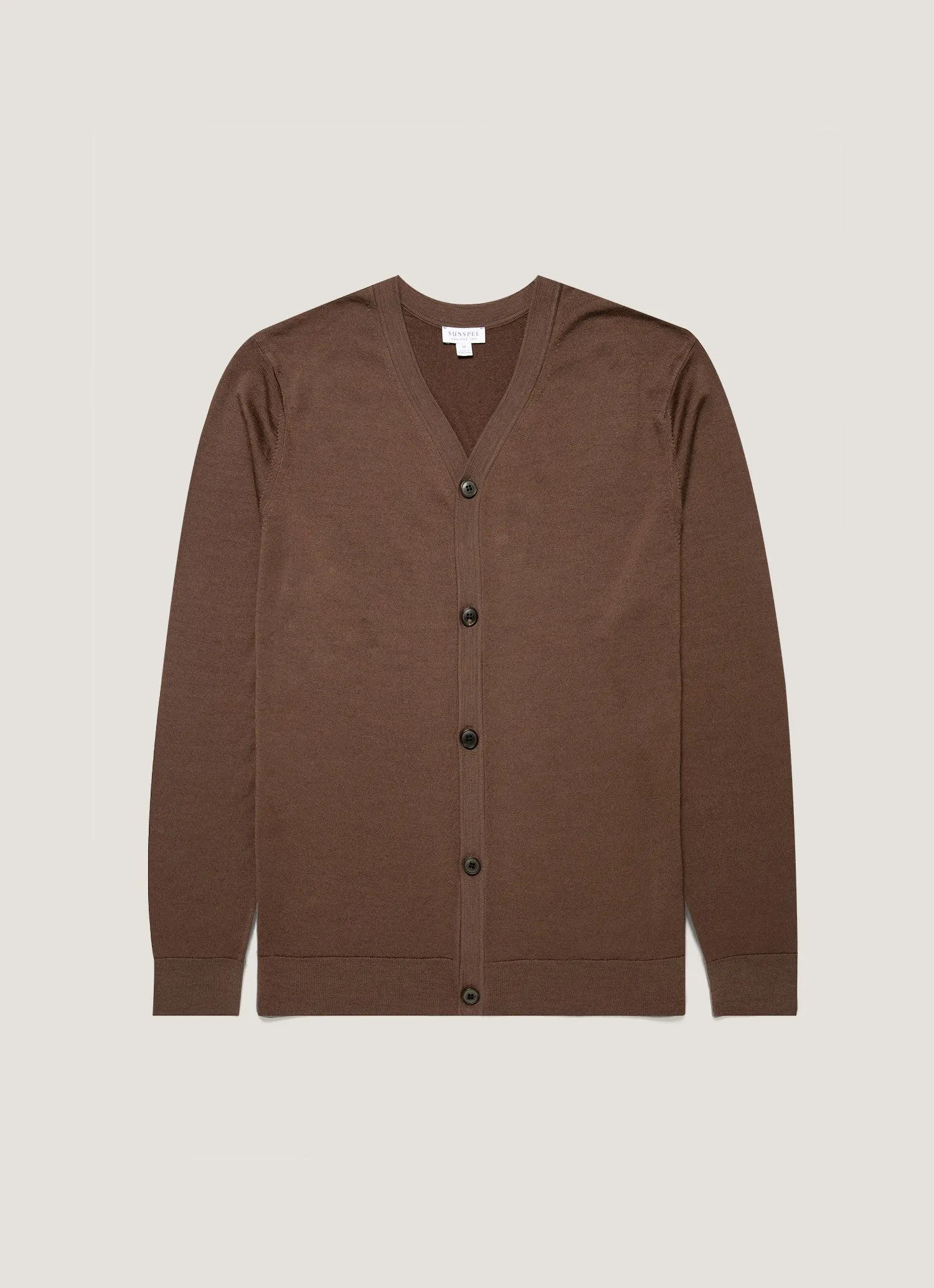 Men's Extra-Fine Merino Cardigan in Bark sold by Sunspel