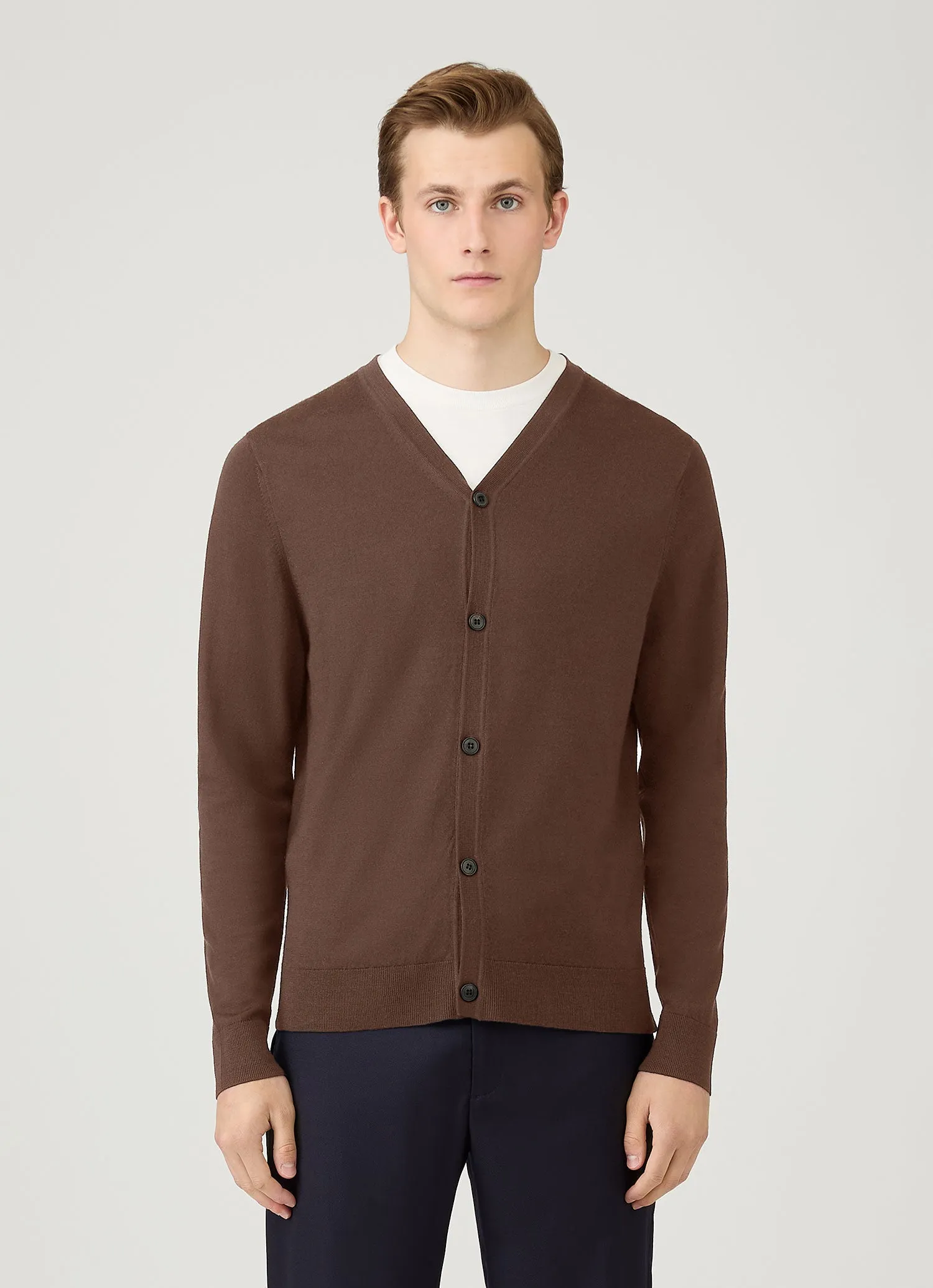 Men's Extra-Fine Merino Cardigan in Bark sold by Sunspel product image thumbnail 2