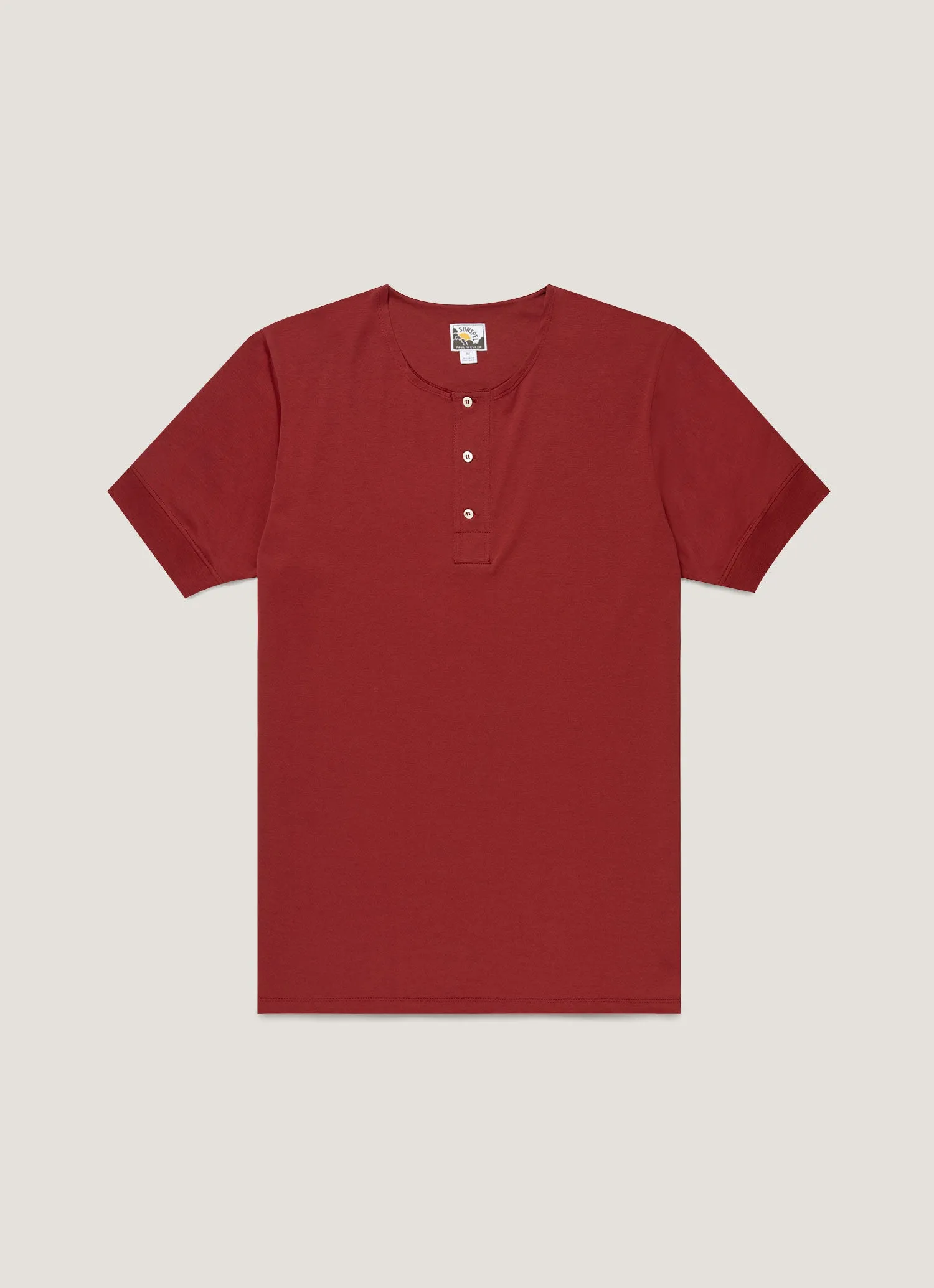 Men's Sunspel x Paul Weller Henley in Dark Cherry sold by Sunspel