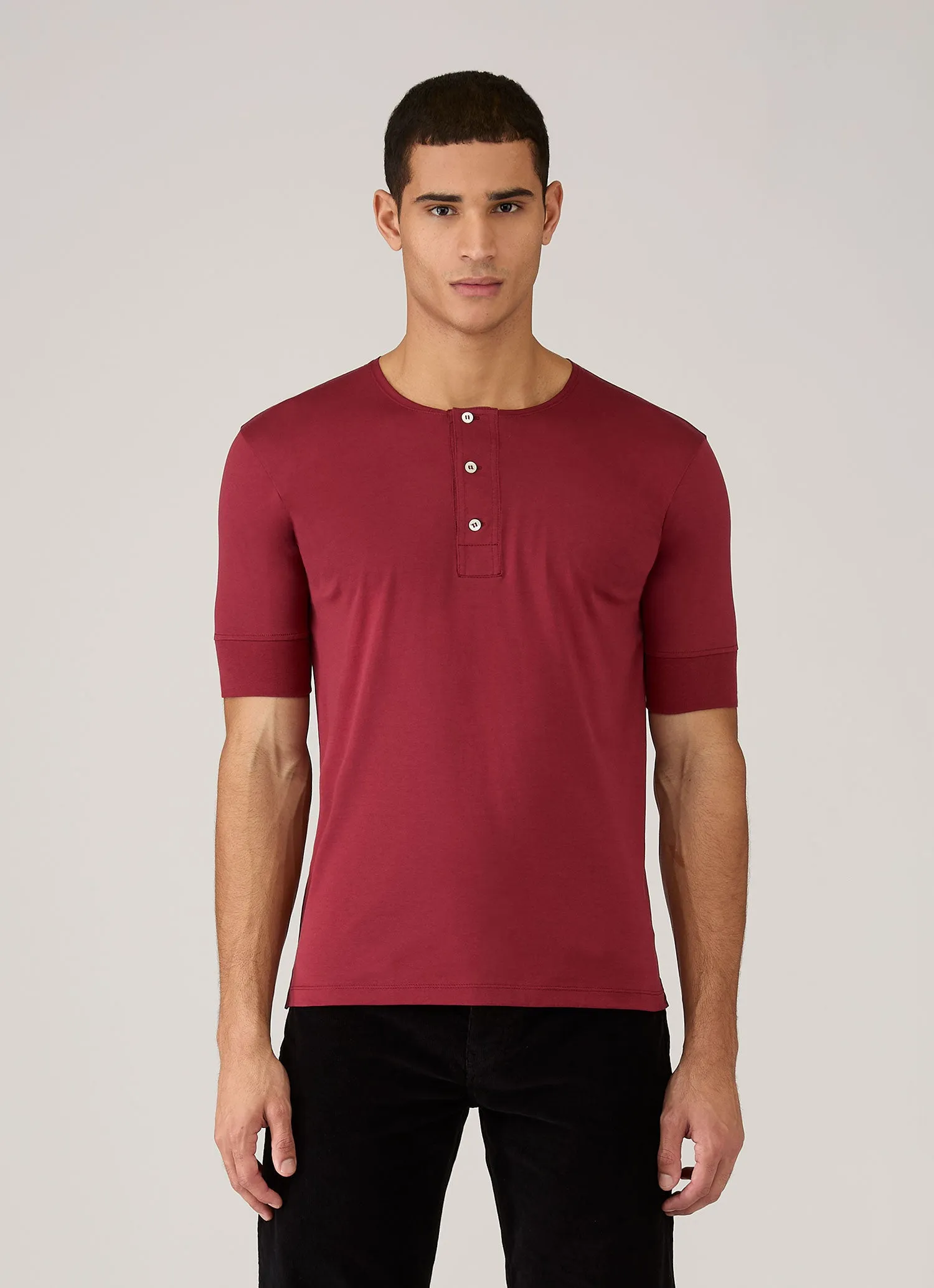 Men's Sunspel x Paul Weller Henley in Dark Cherry sold by Sunspel product image thumbnail 2