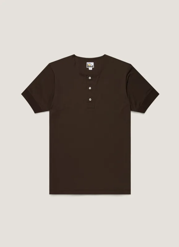 Men's Sunspel x Paul Weller Henley in Dark Brown sold by Sunspel