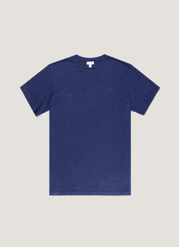 Men's Cotton Linen T-shirt in Ink Blue made by Sunspel