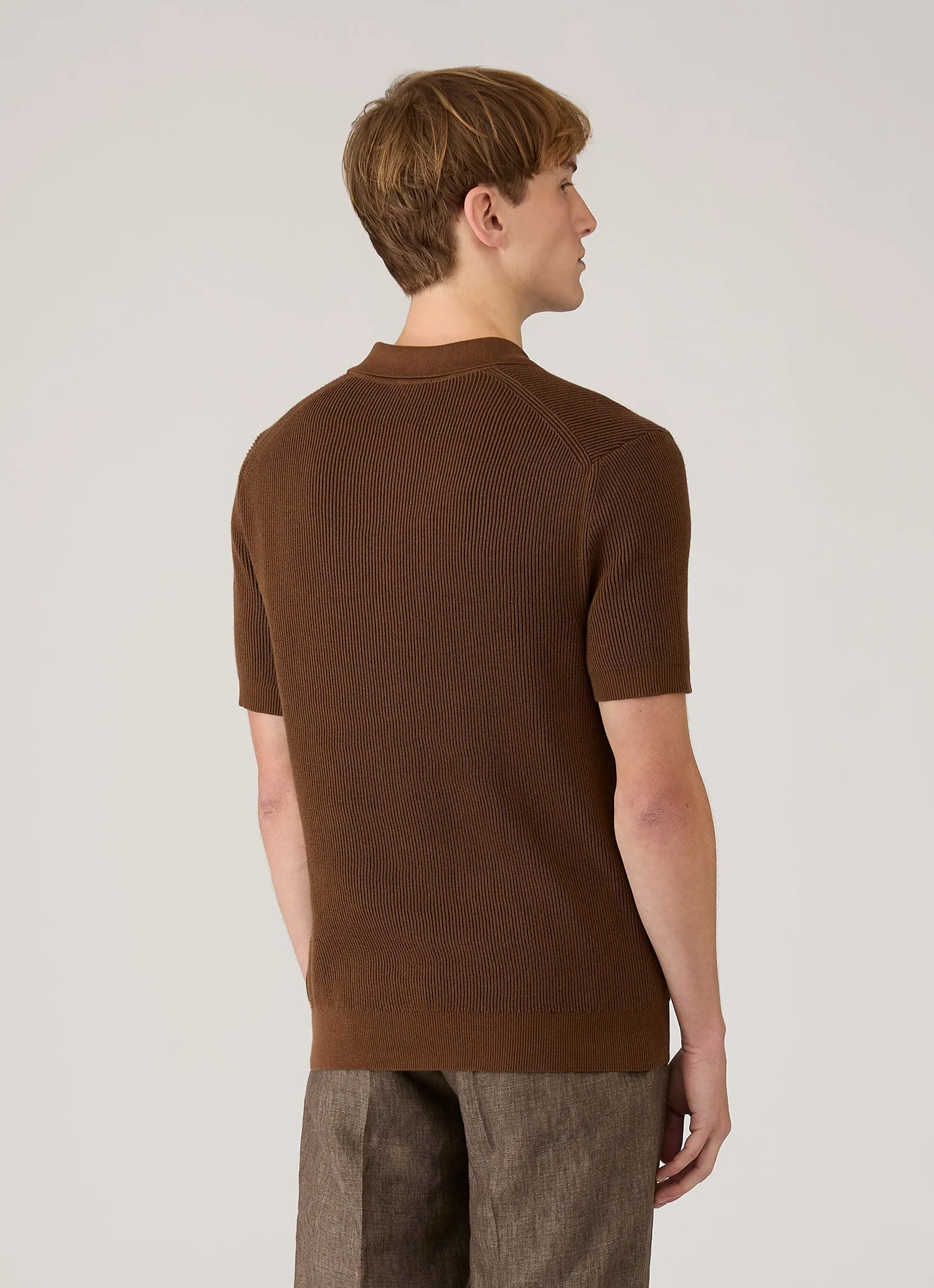 Men's Contrast Rib Polo Shirt in Bronze sold by Sunspel product image thumbnail 5