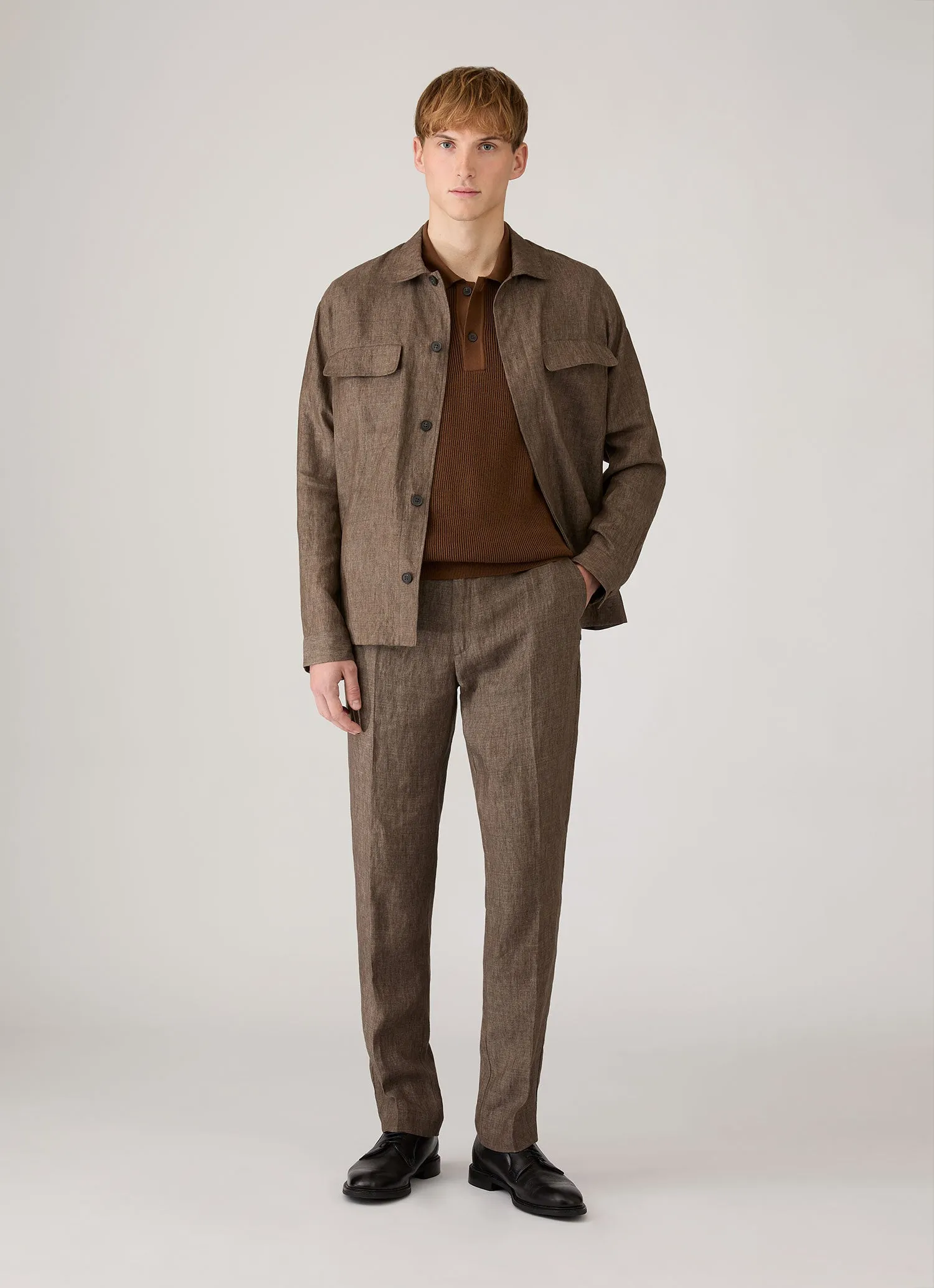 Men's Contrast Rib Polo Shirt in Bronze sold by Sunspel product image thumbnail 3