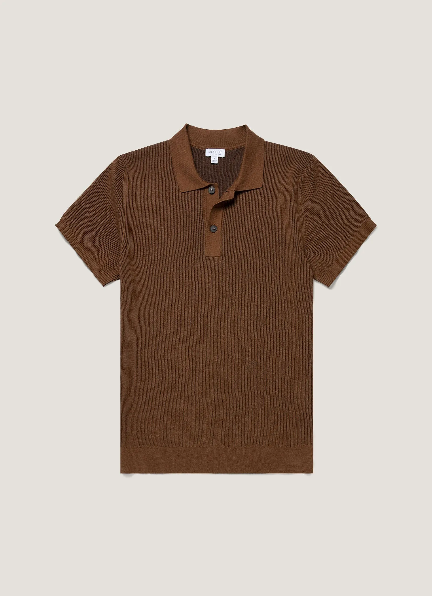 Men's Contrast Rib Polo Shirt in Bronze sold by Sunspel
