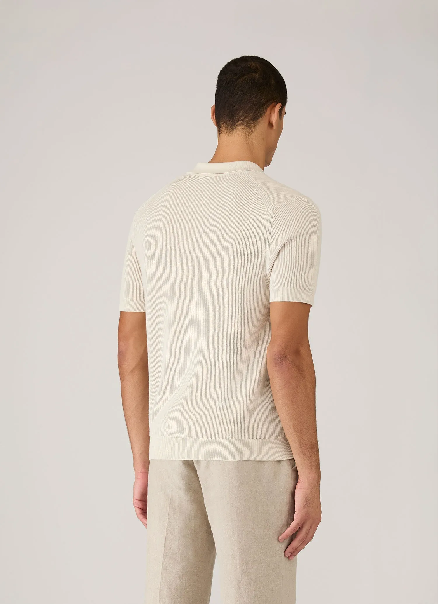 Men's Contrast Rib Polo Shirt in Ecru sold by Sunspel product image thumbnail 5