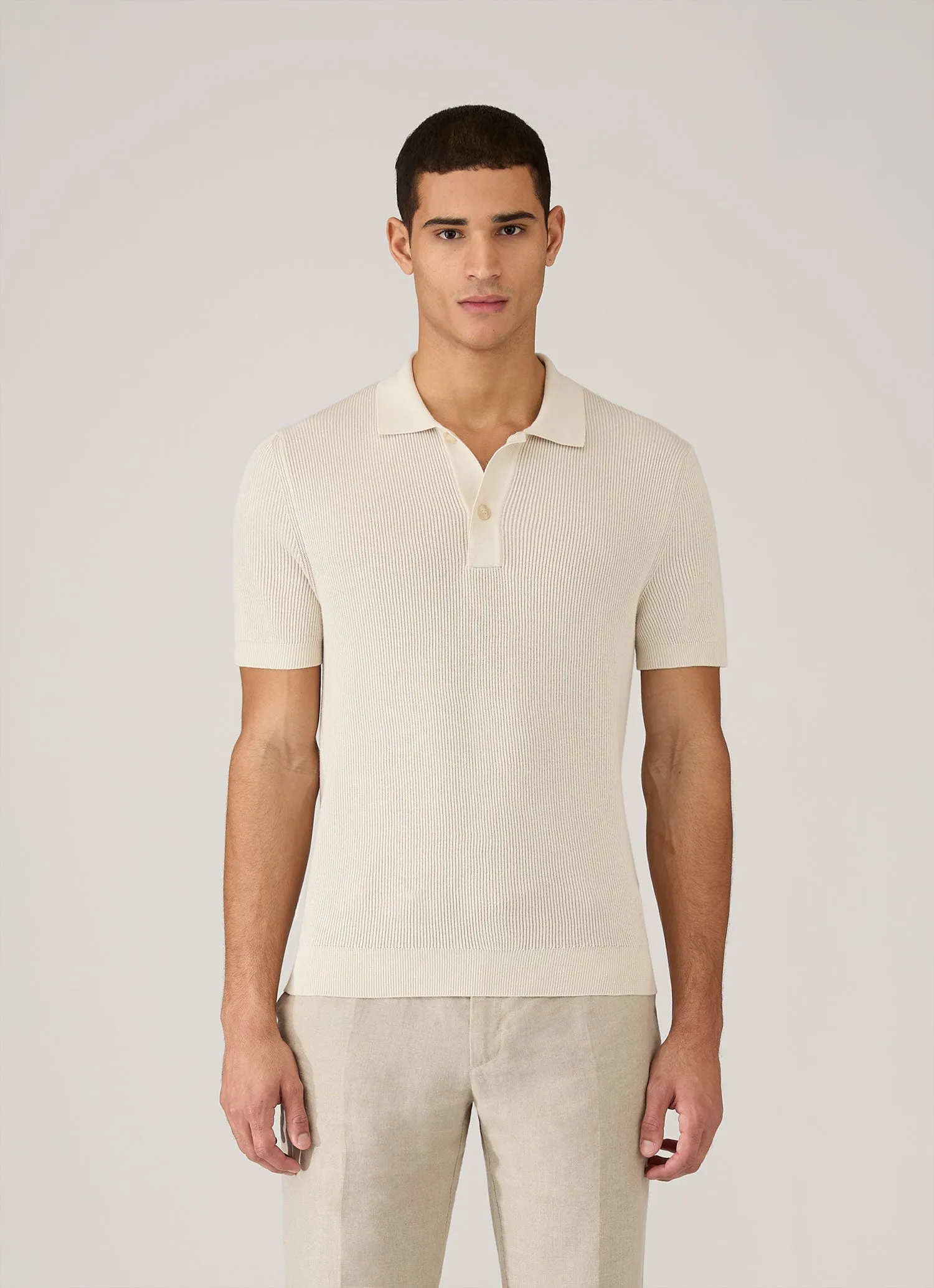 Men's Contrast Rib Polo Shirt in Ecru sold by Sunspel product image thumbnail 2