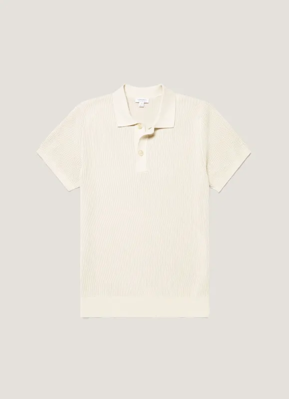 Men's Contrast Rib Polo Shirt in Ecru made by Sunspel