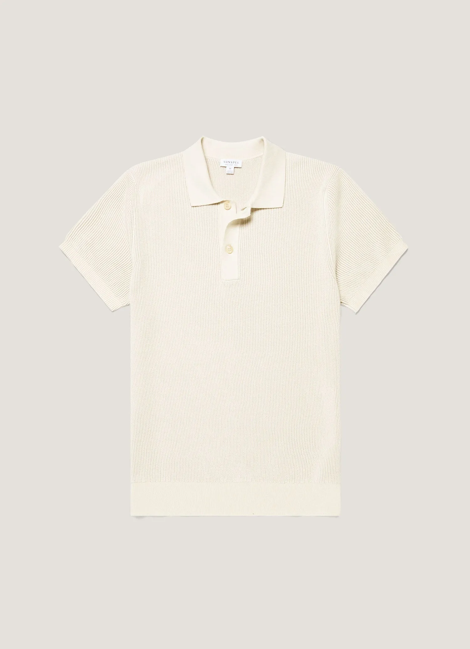 Men's Contrast Rib Polo Shirt in Ecru sold by Sunspel