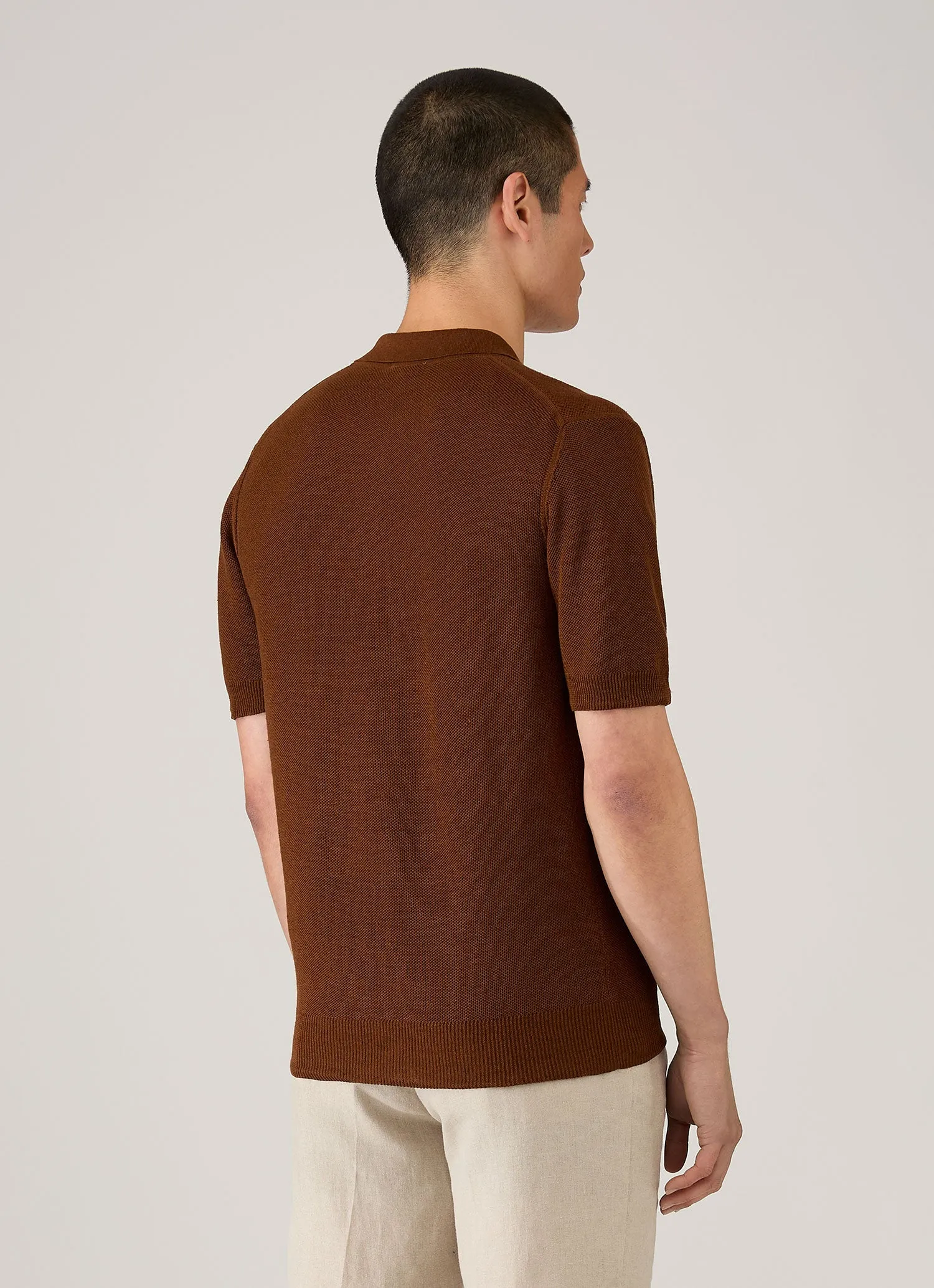 Men's Silk Linen Honeycomb Polo in Bronze sold by Sunspel product image thumbnail 5