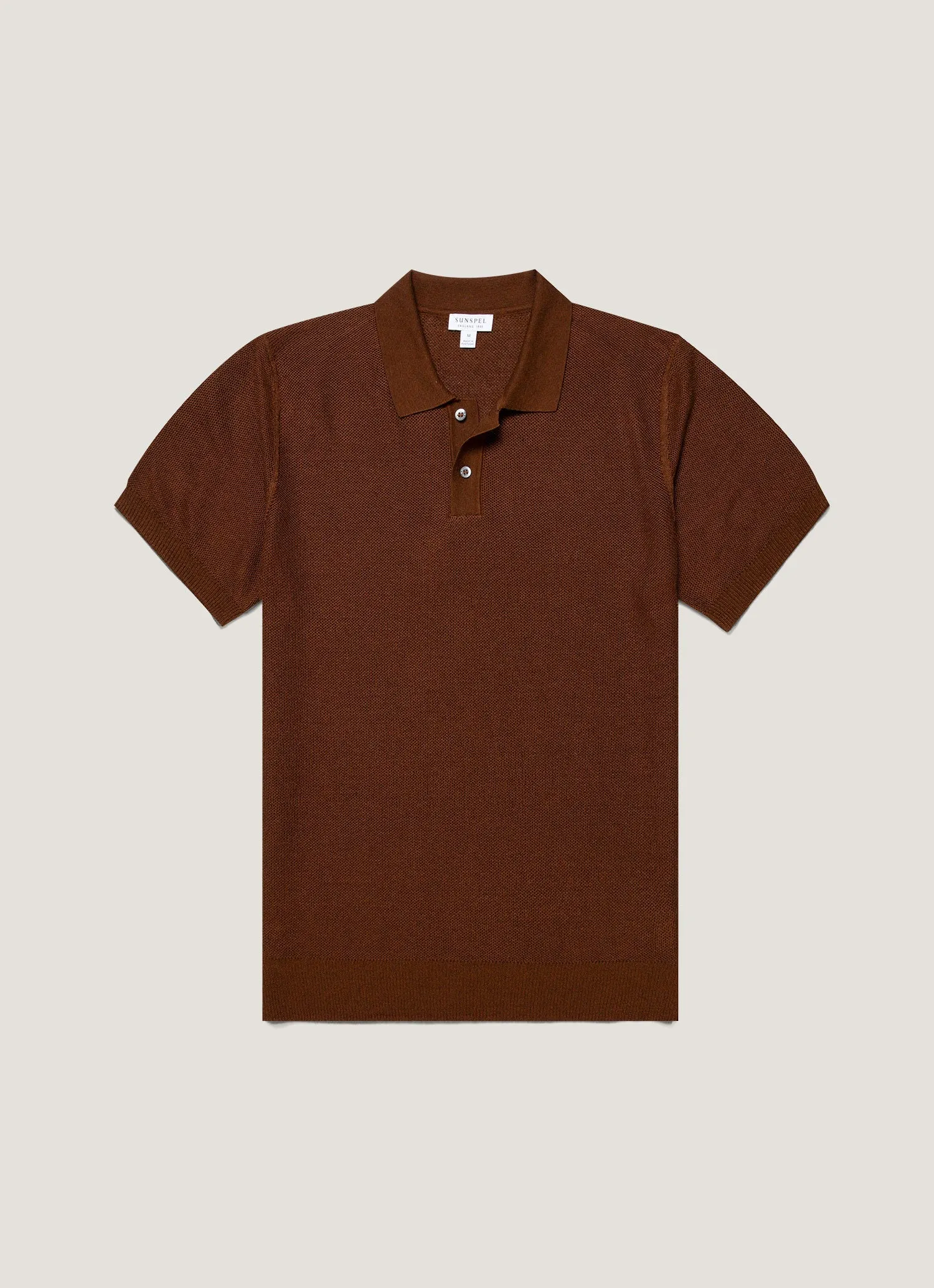 Men's Silk Linen Honeycomb Polo in Bronze sold by Sunspel