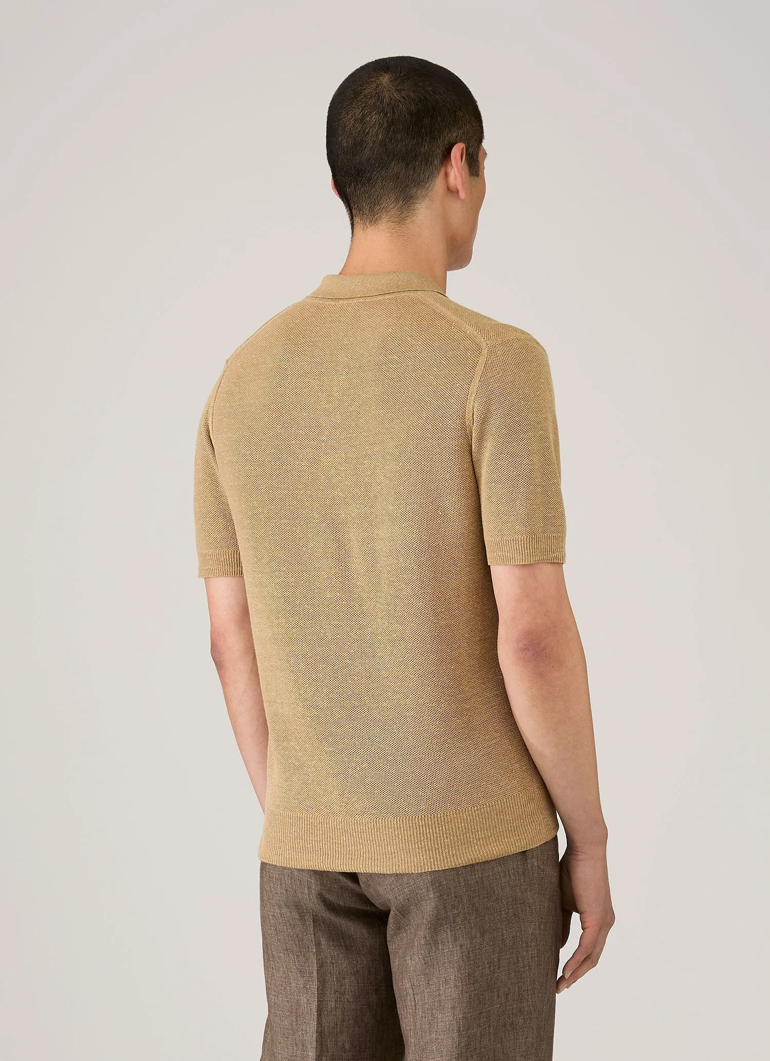 Men's Silk Linen Honeycomb Polo in Hazelwood sold by Sunspel product image thumbnail 5