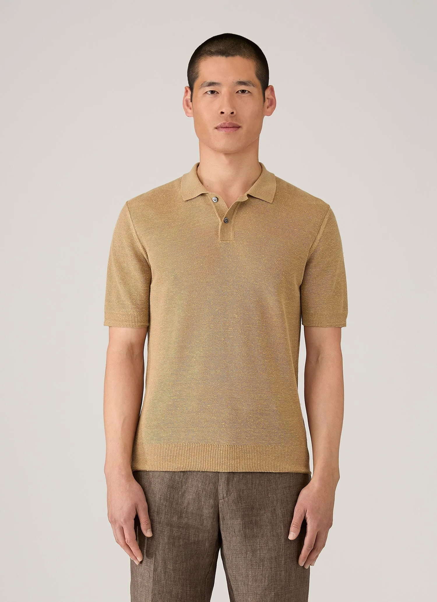 Men's Silk Linen Honeycomb Polo in Hazelwood sold by Sunspel product image thumbnail 2