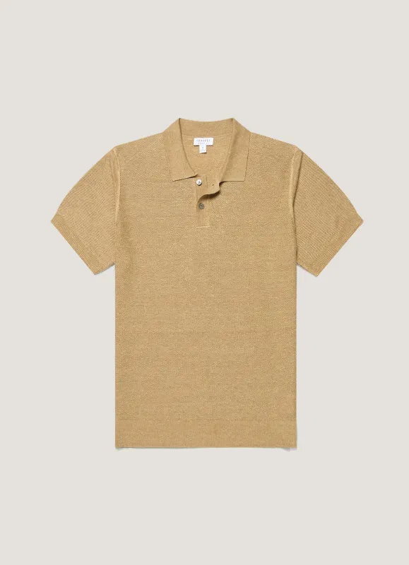 Men's Silk Linen Honeycomb Polo in Hazelwood made by Sunspel